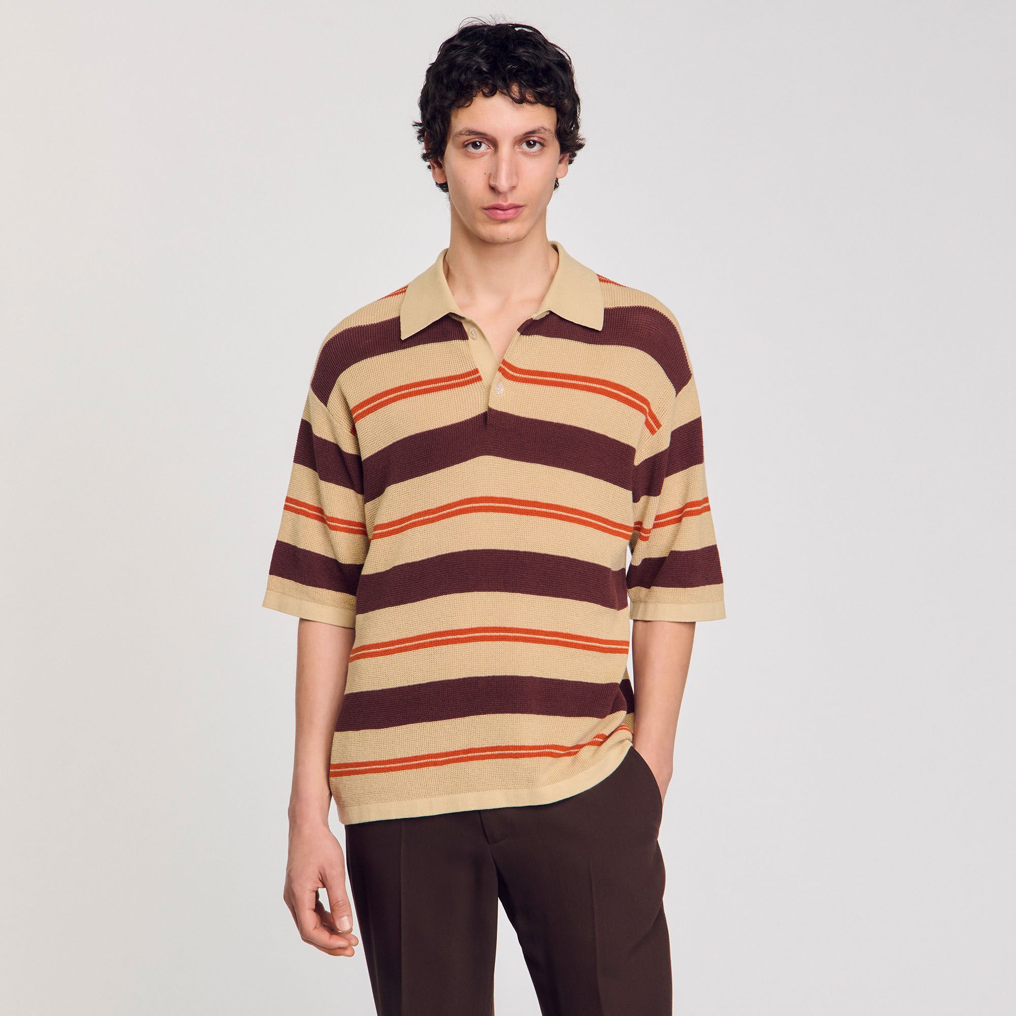 Striped knit polo shirt