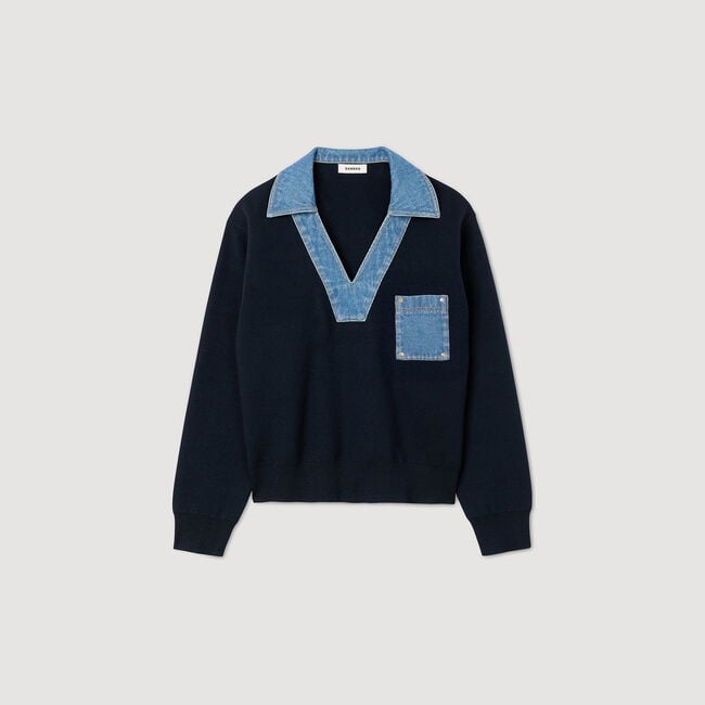Sweater with denim details