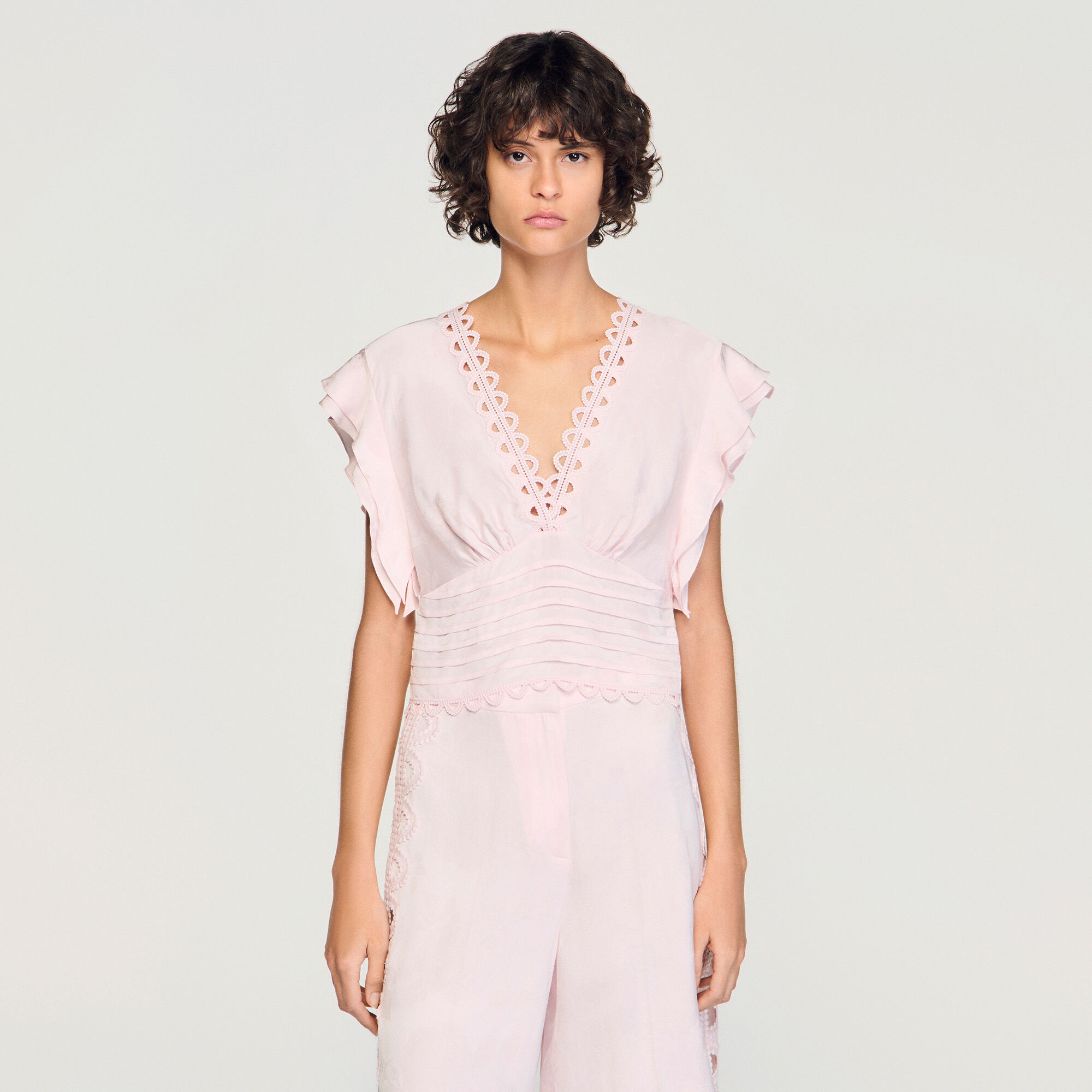 Floral jacquard crop top in Pink for Women | Sandro Paris