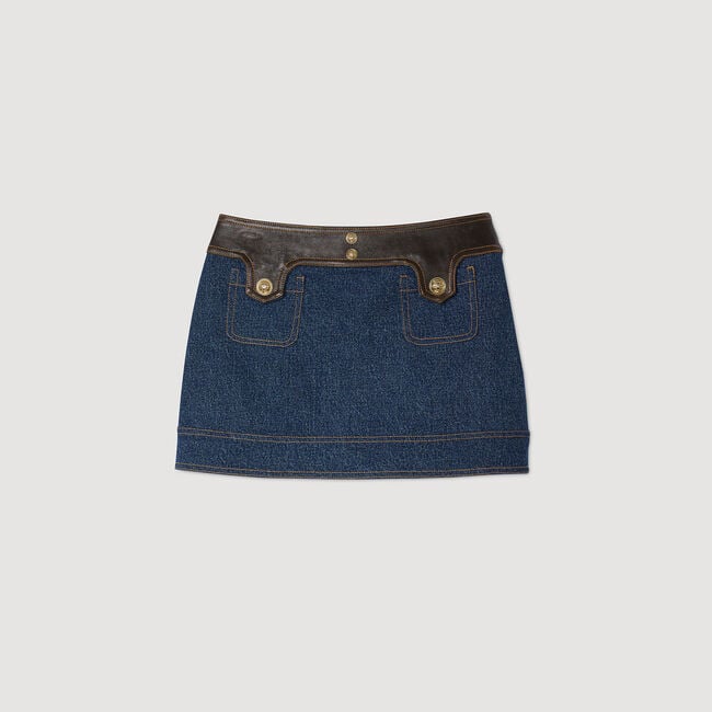 Mini denim and leather skirt