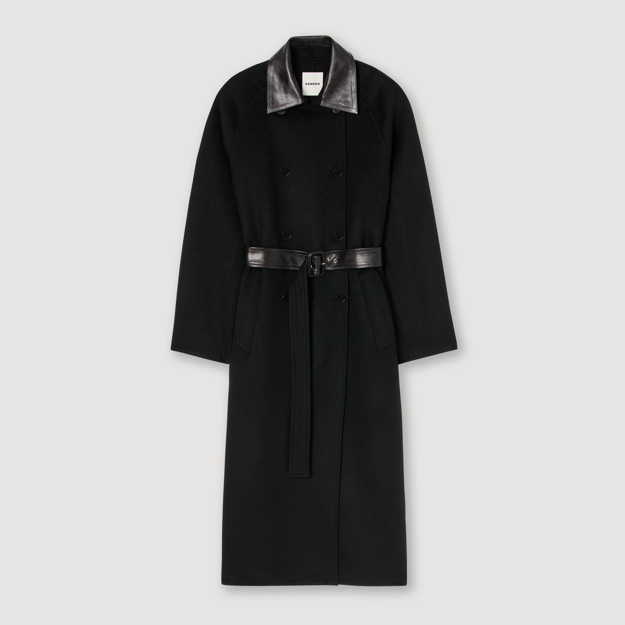 Long wool and leather coat