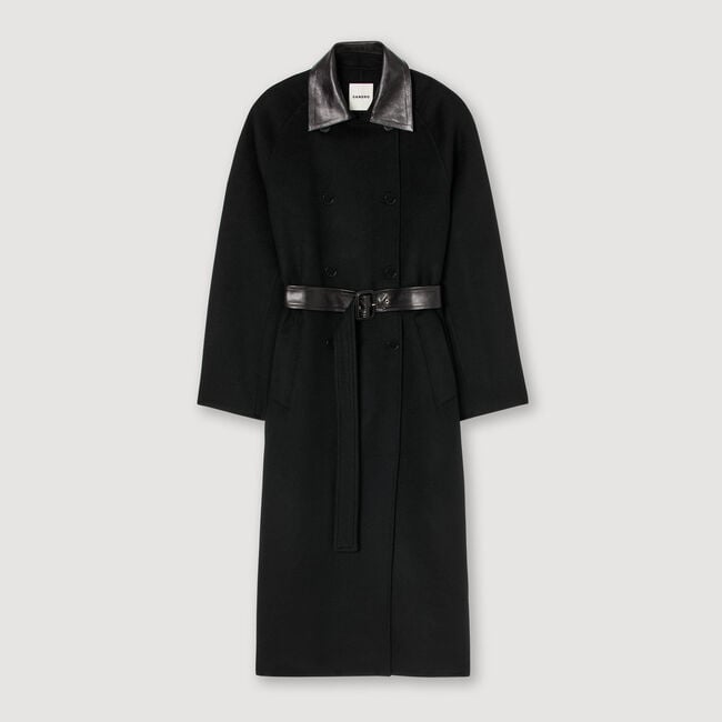 Long wool and leather coat