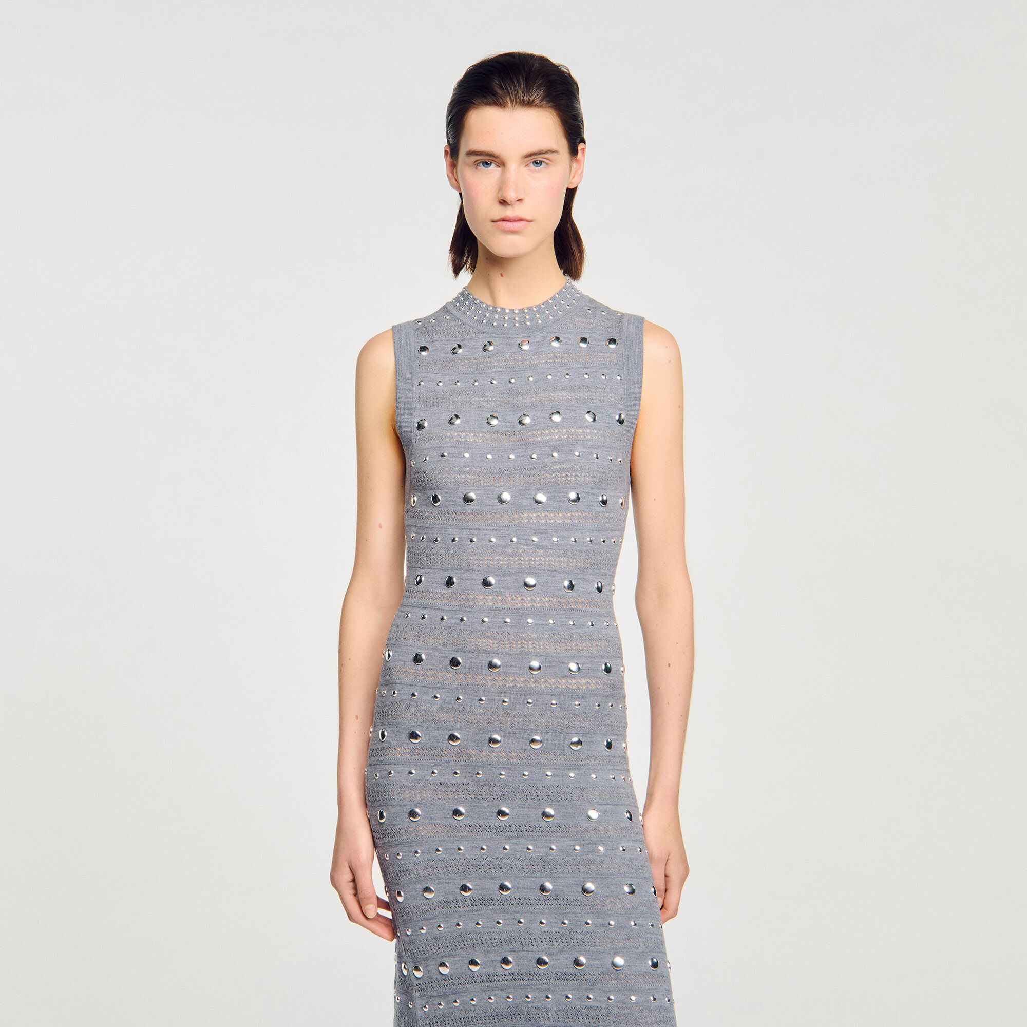 ✽✨スター地紋　モダンな長襦袢✨✽ Knit maxi dress with studs black / gray For Women | Sandro Paris