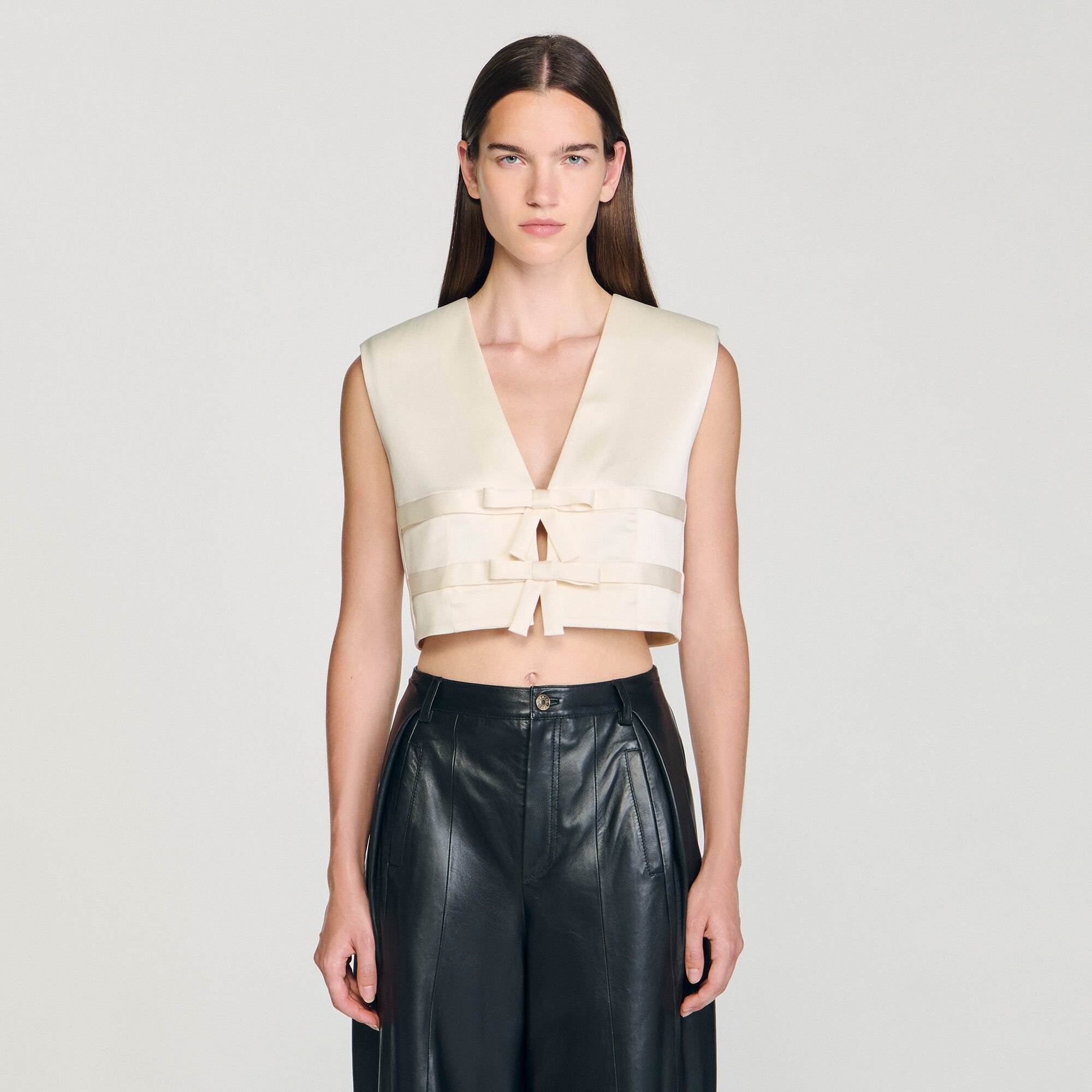 Sleeveless satin crop top