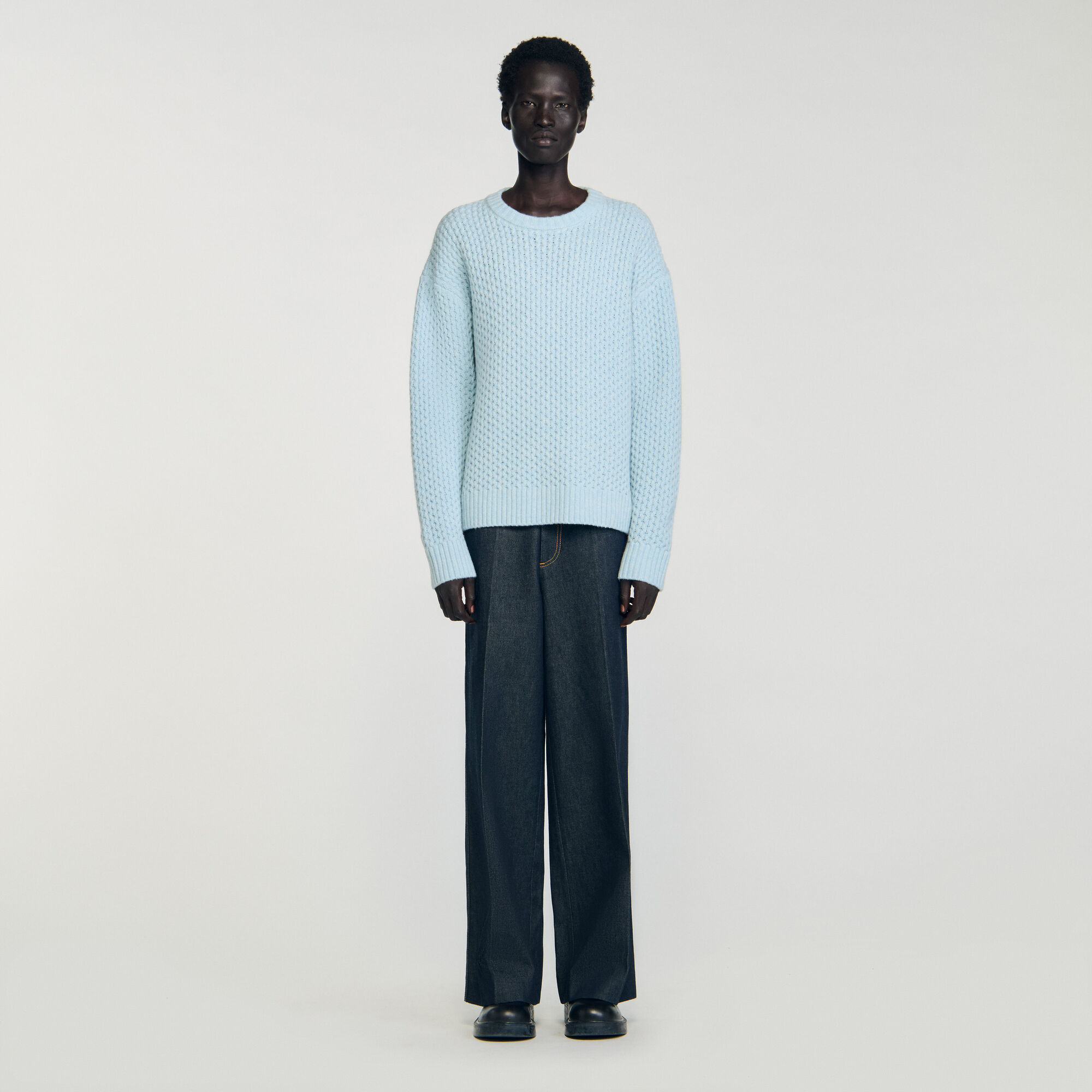 Honeycomb stitch wool sweater