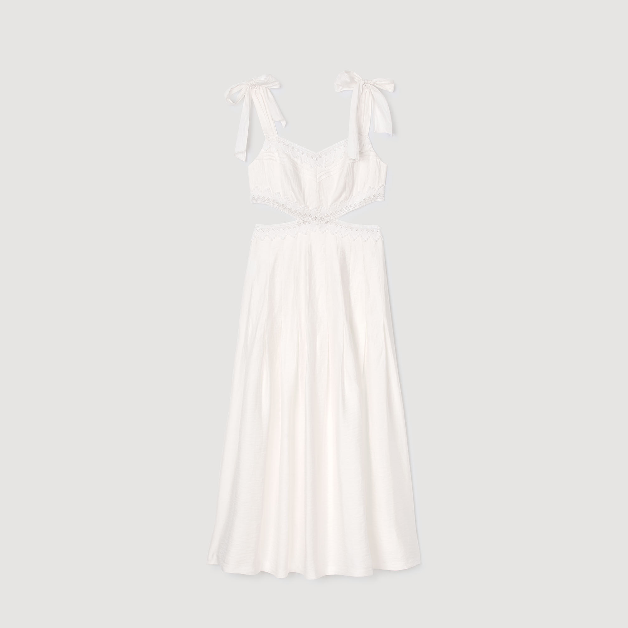 Lace trim maxi dress white / beige For Women | Sandro Paris
