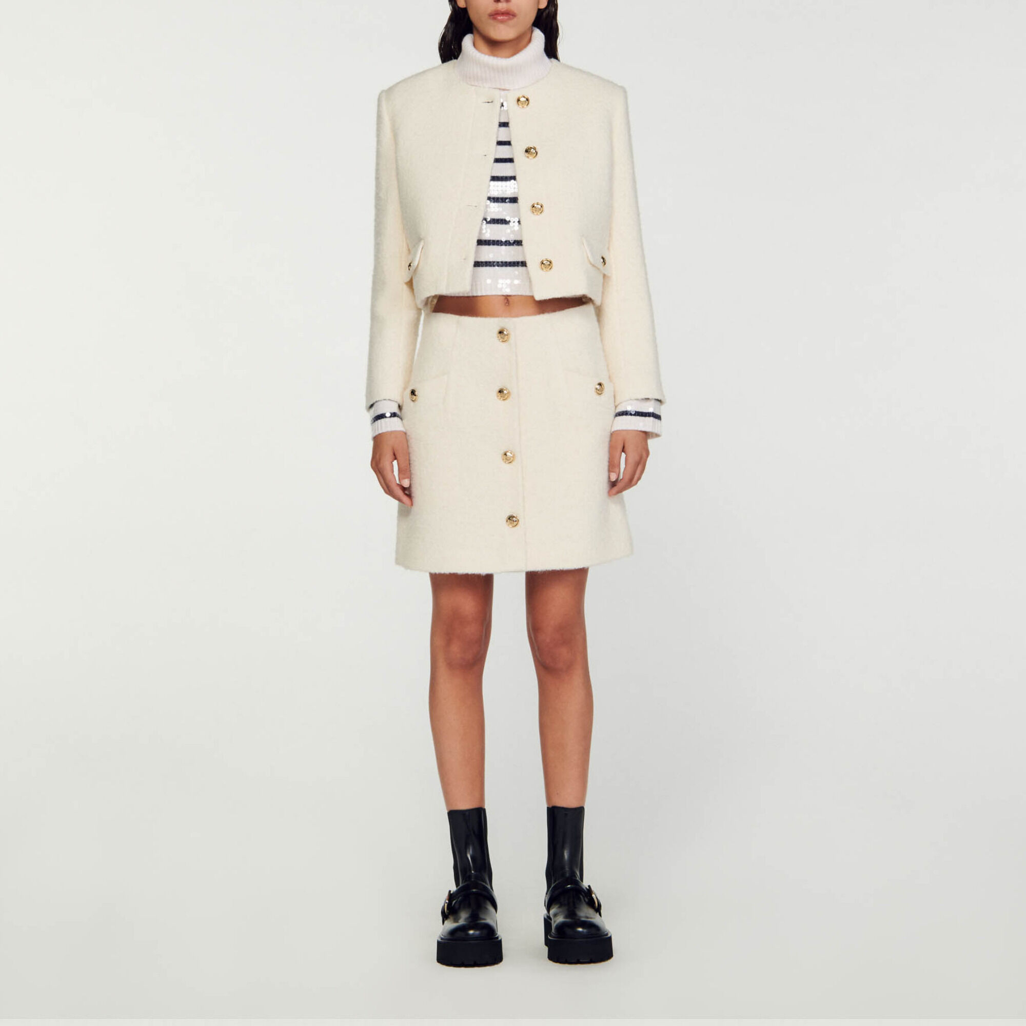 Dress with jewelry collar white / beige For Women | Sandro Paris