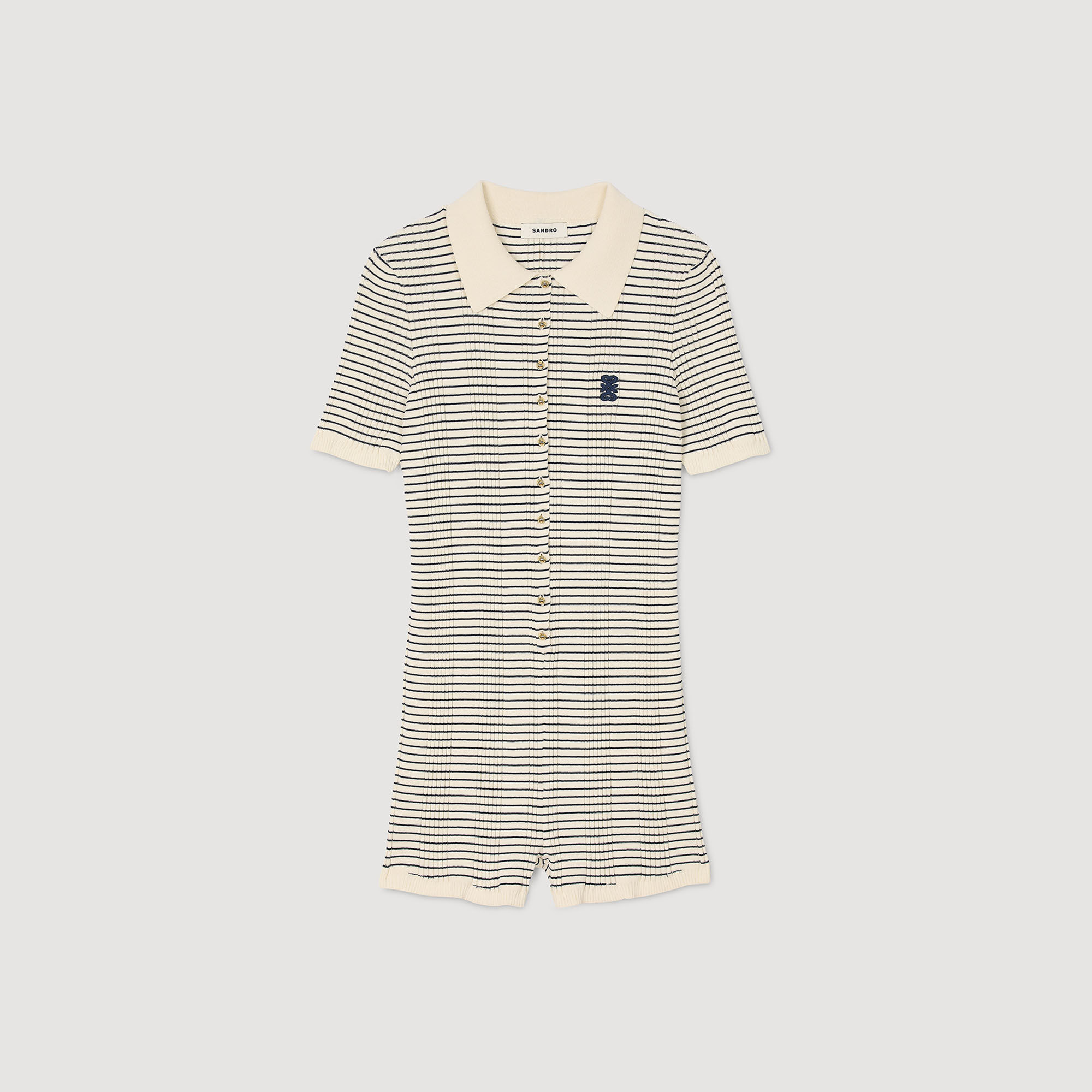 Striped knit jumpsuit white / beige For Women | Sandro Paris