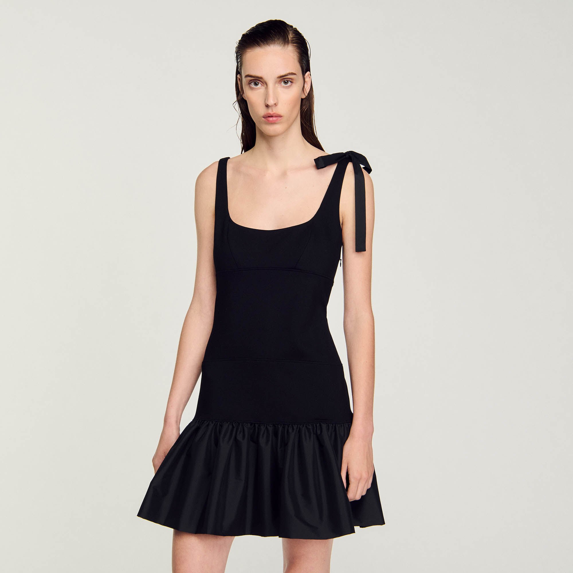 Dual-material mini dress