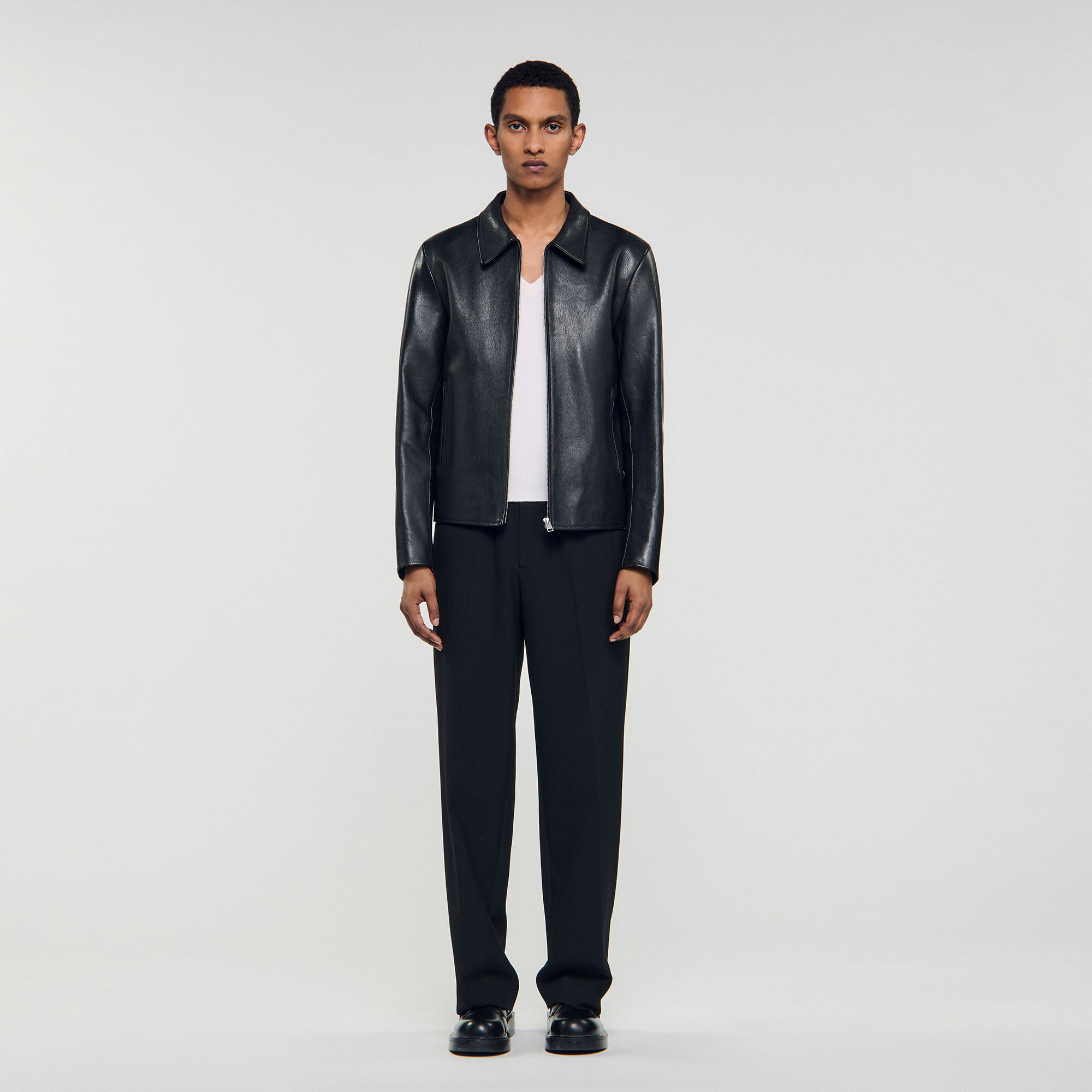 Zip-up leather jacket
