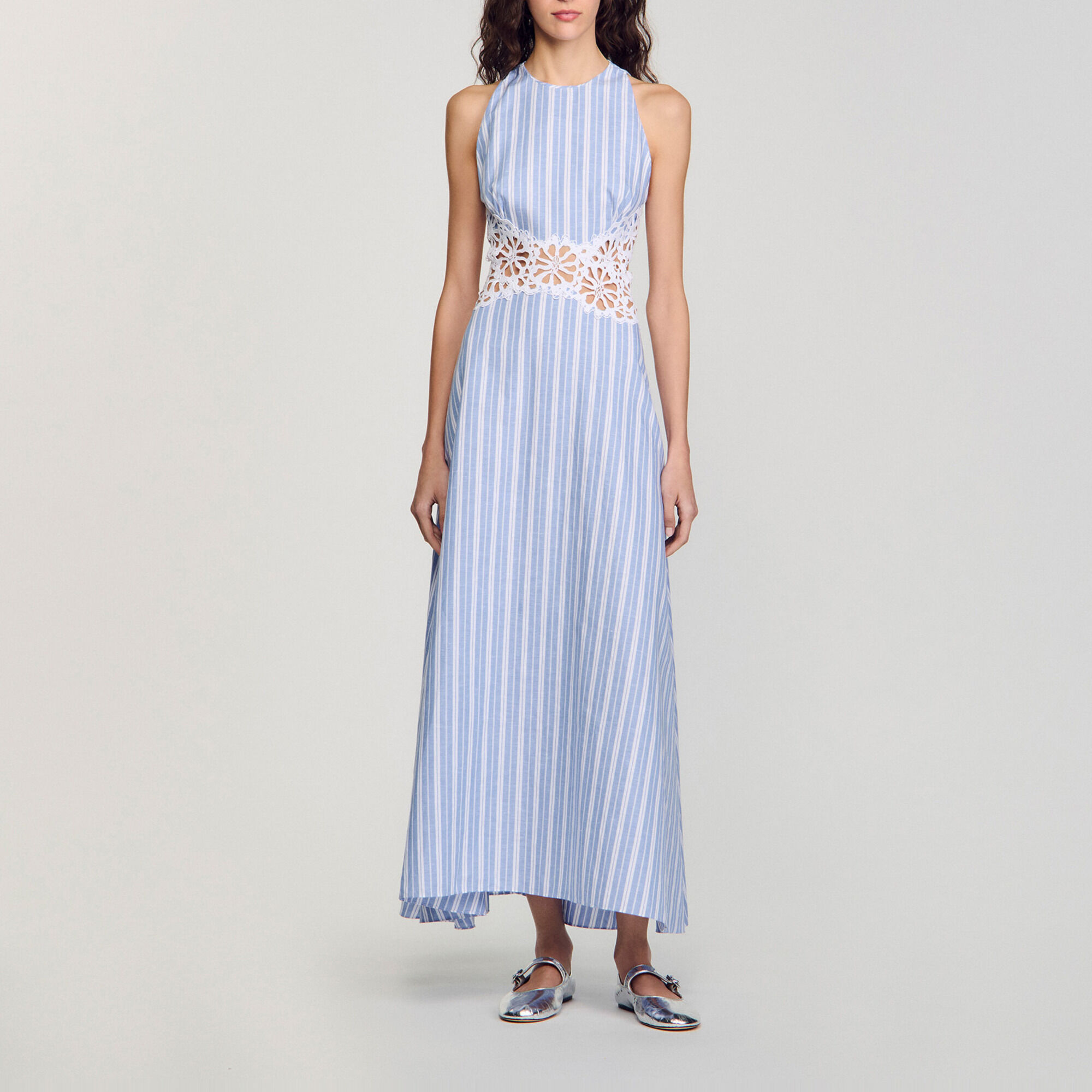 Striped maxi dress with lace