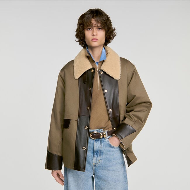 Two-tone shearling collar coat - Women | Sandro