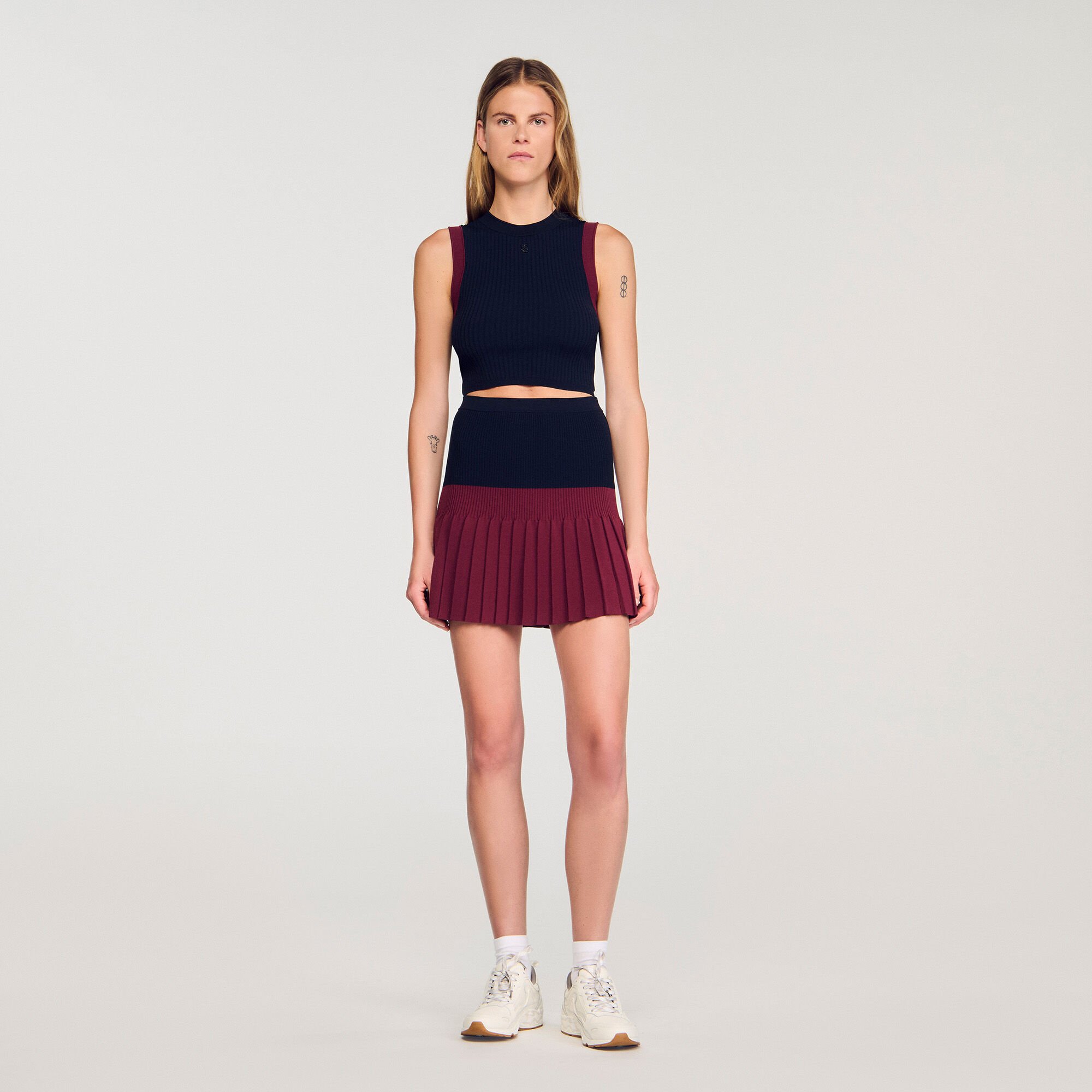 Mini two-tone pleated skirt