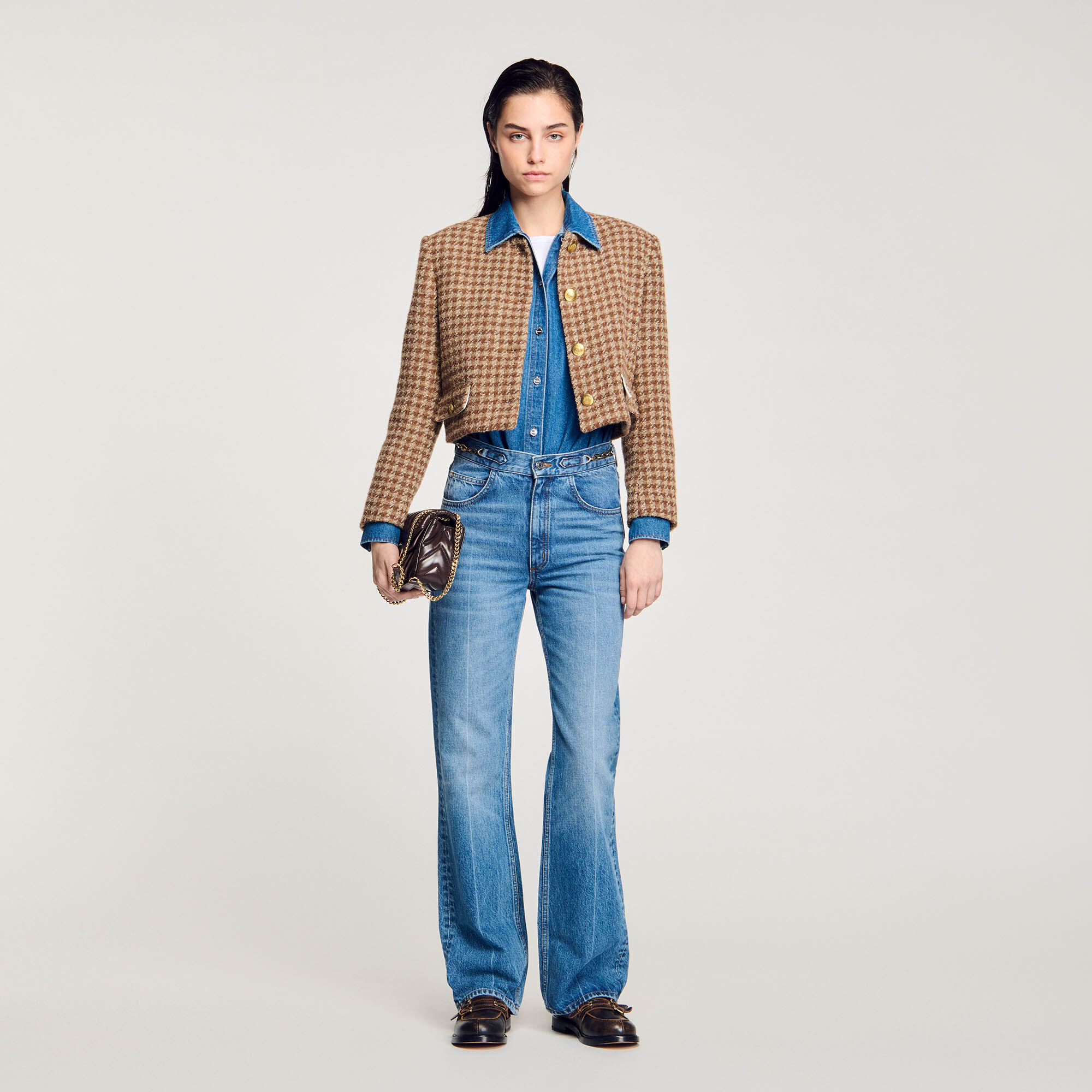 Short checked jacket top