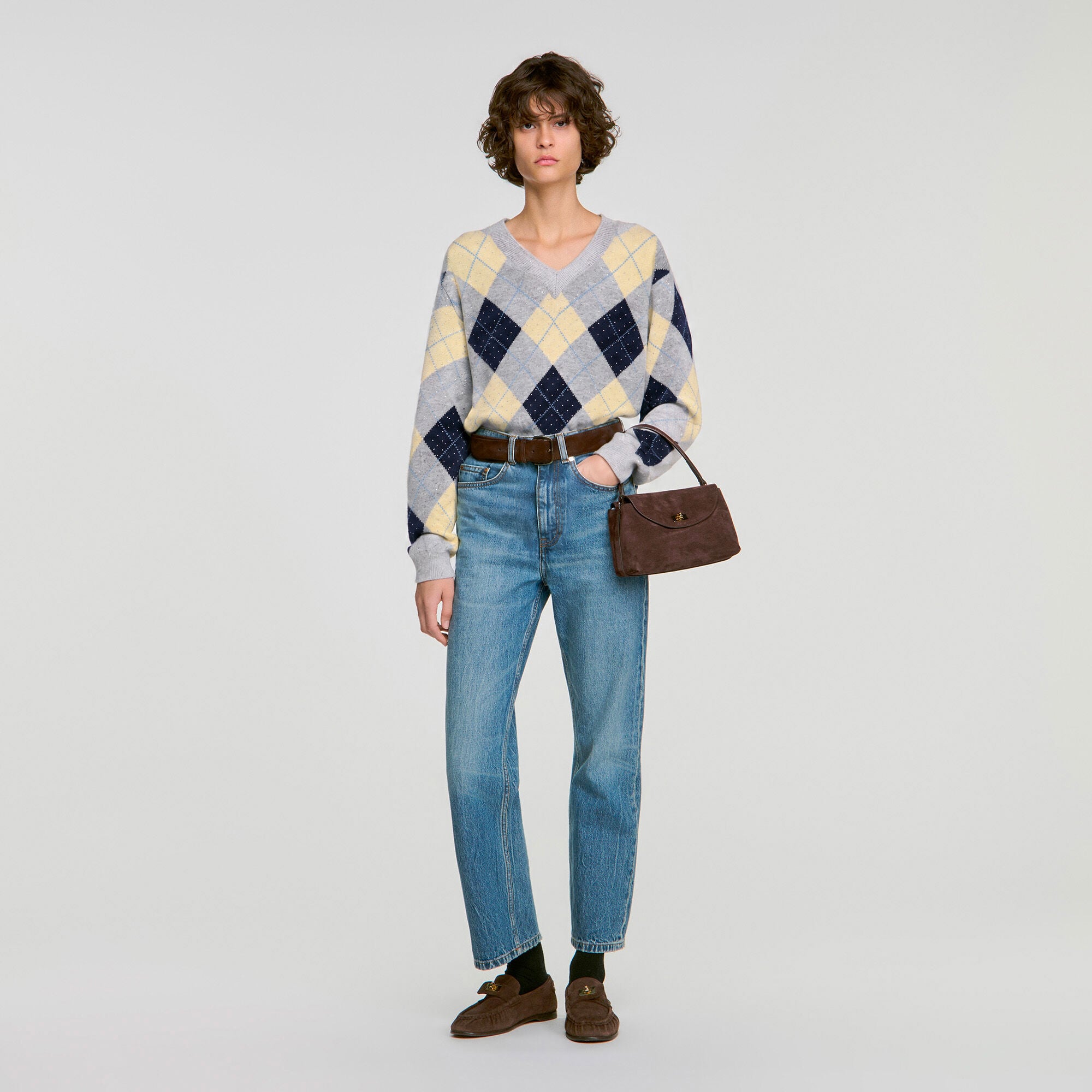 Rhinestone Argyle sweater - Women | Sandro