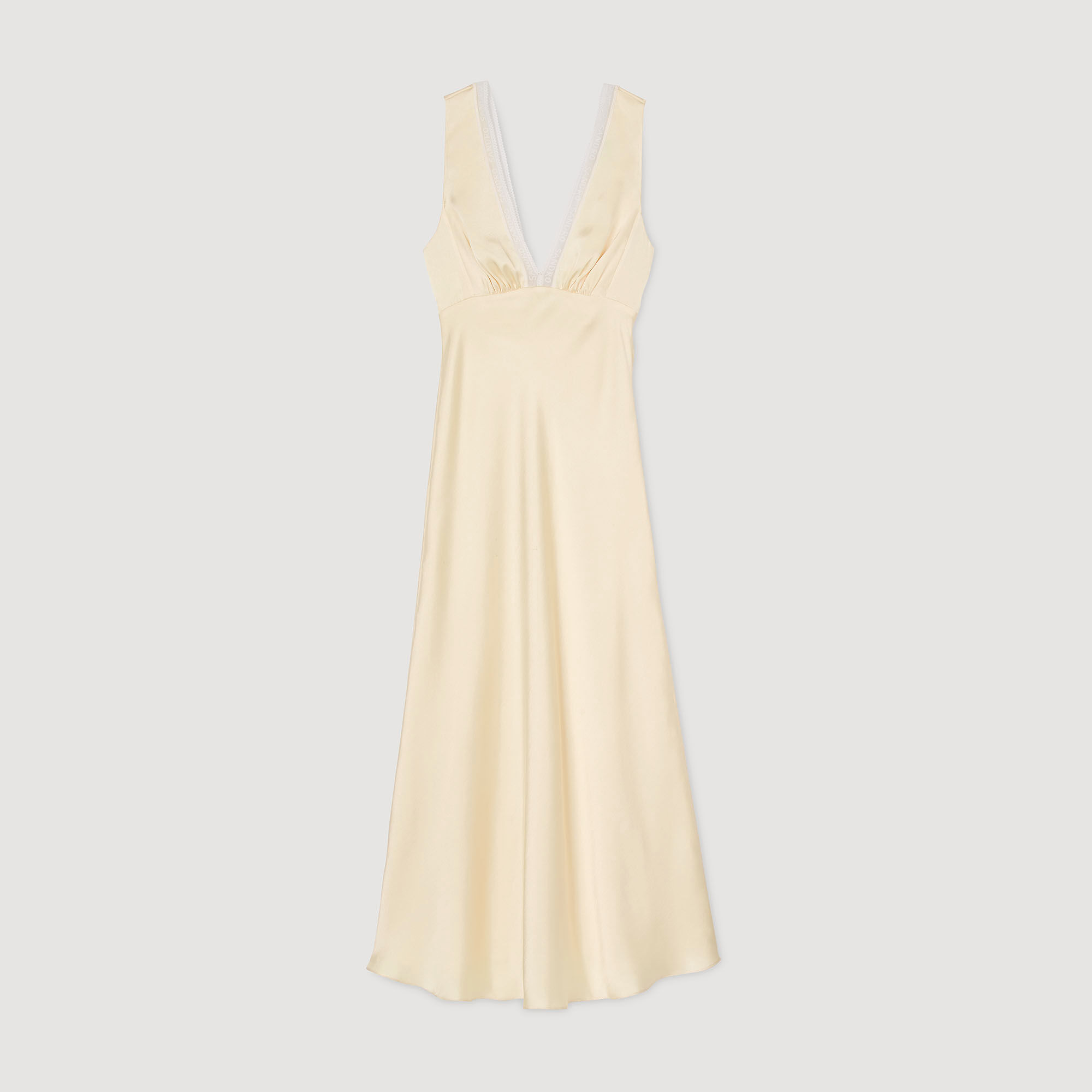 Satin-effect maxi dress yellow / orange For Women | Sandro Paris