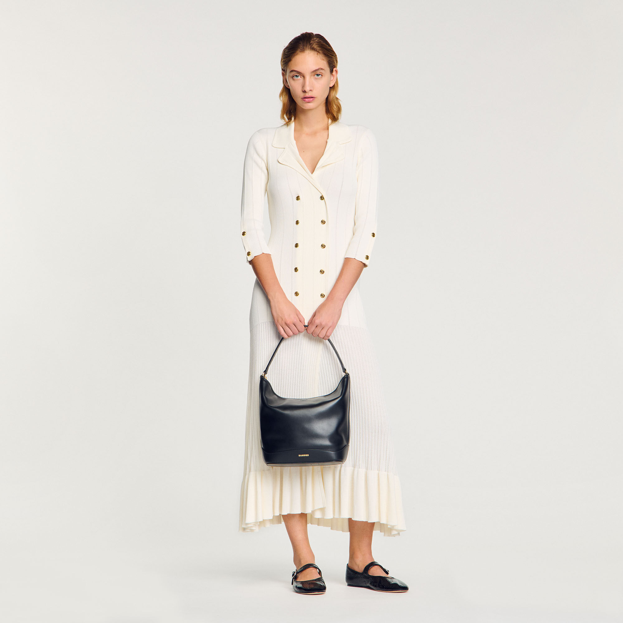 TANGOSO leather bucket bag black / gray For Women | Sandro Paris