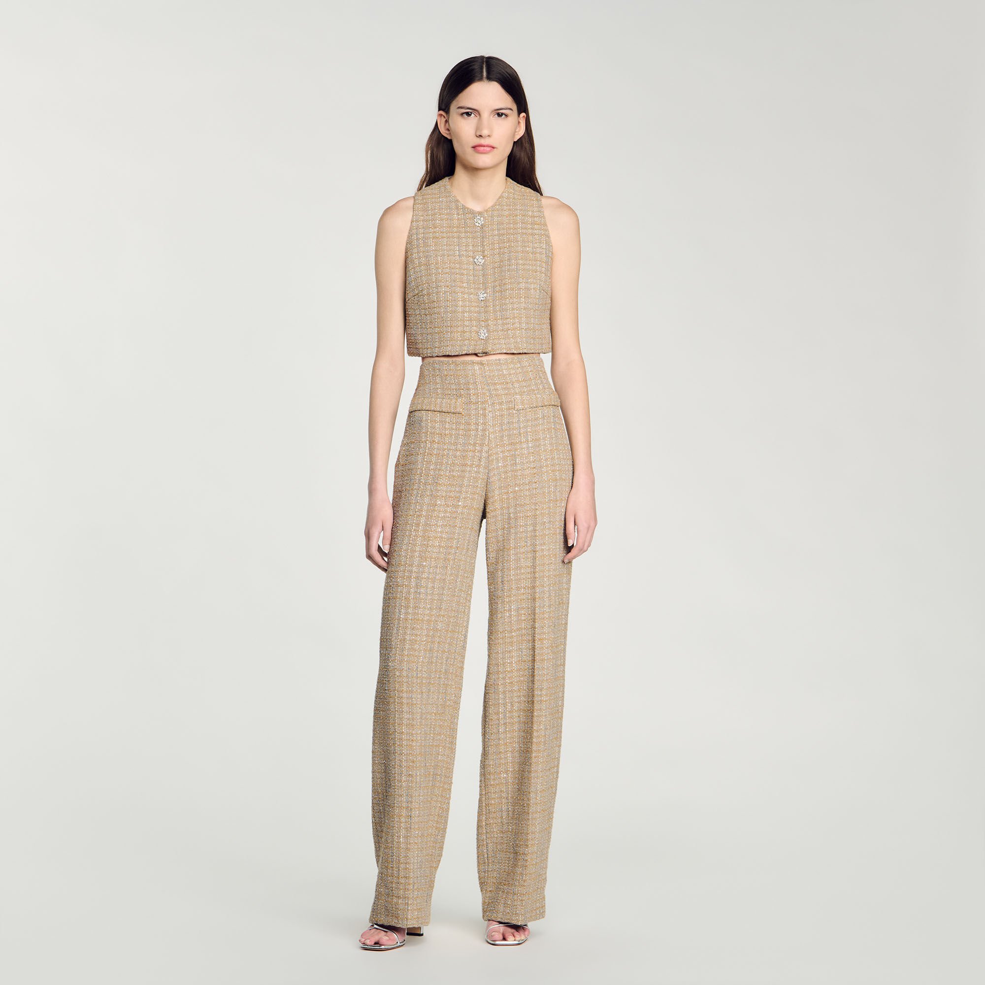 Straight-leg tweed trousers