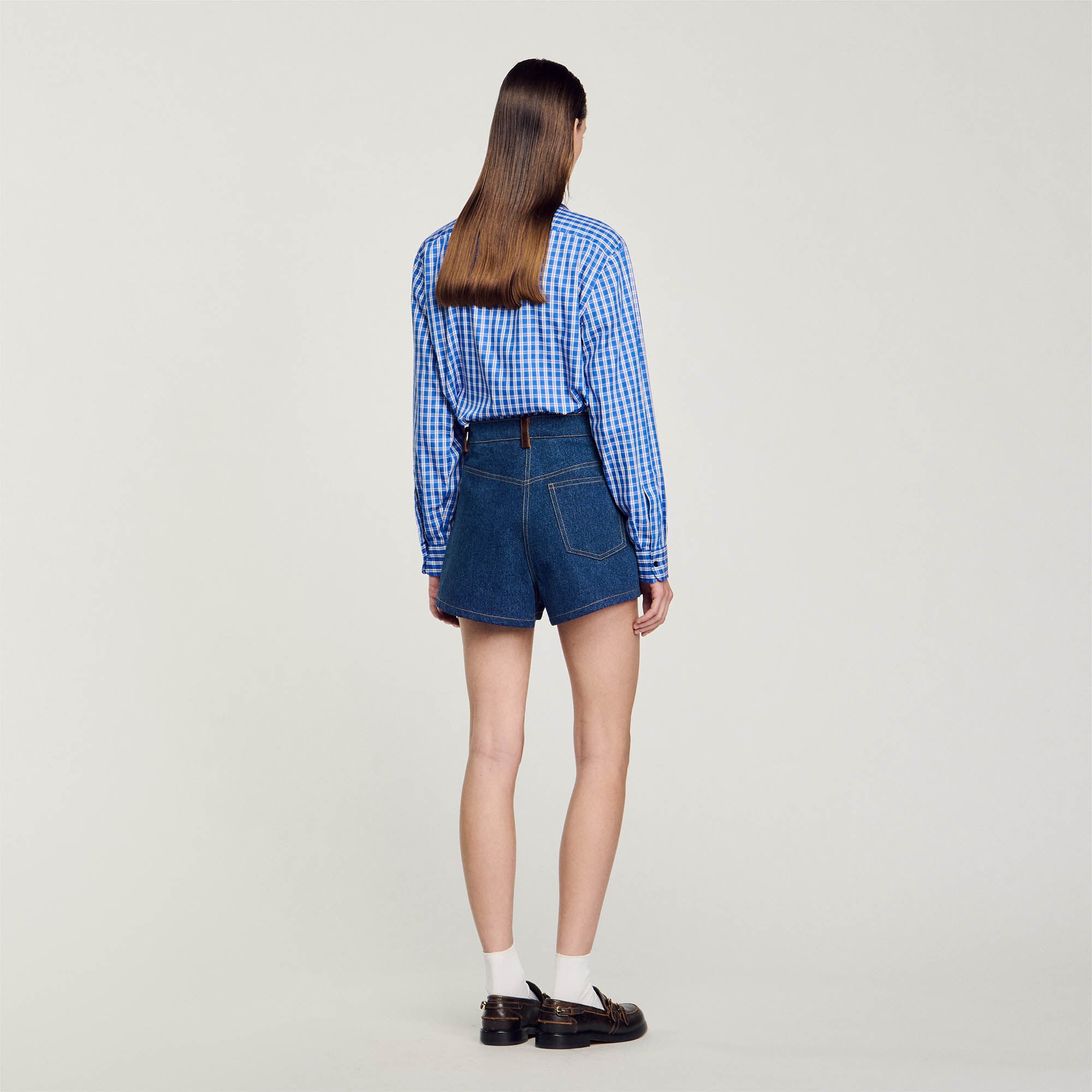 Denim shorts with leather details