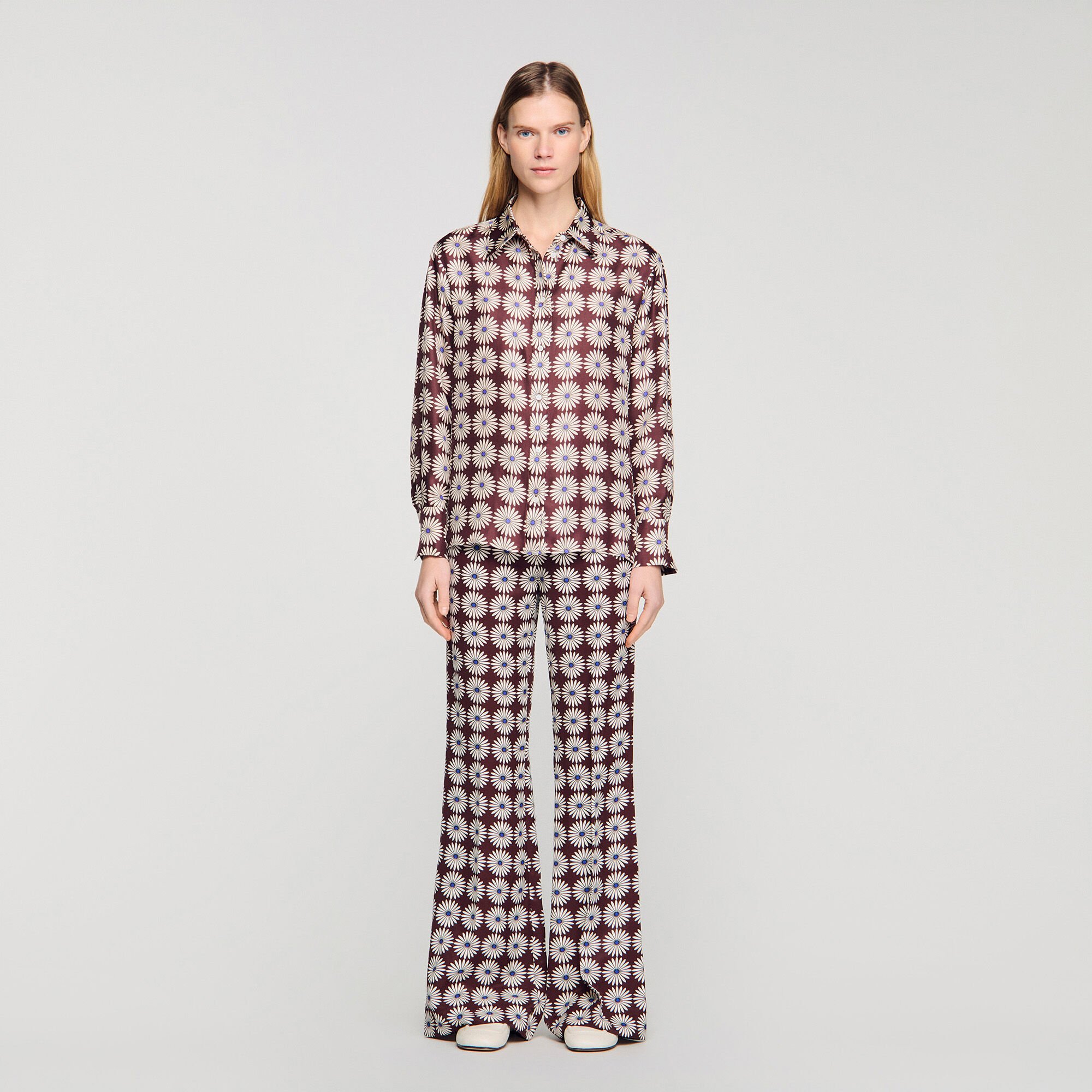 Floral print silk shirt