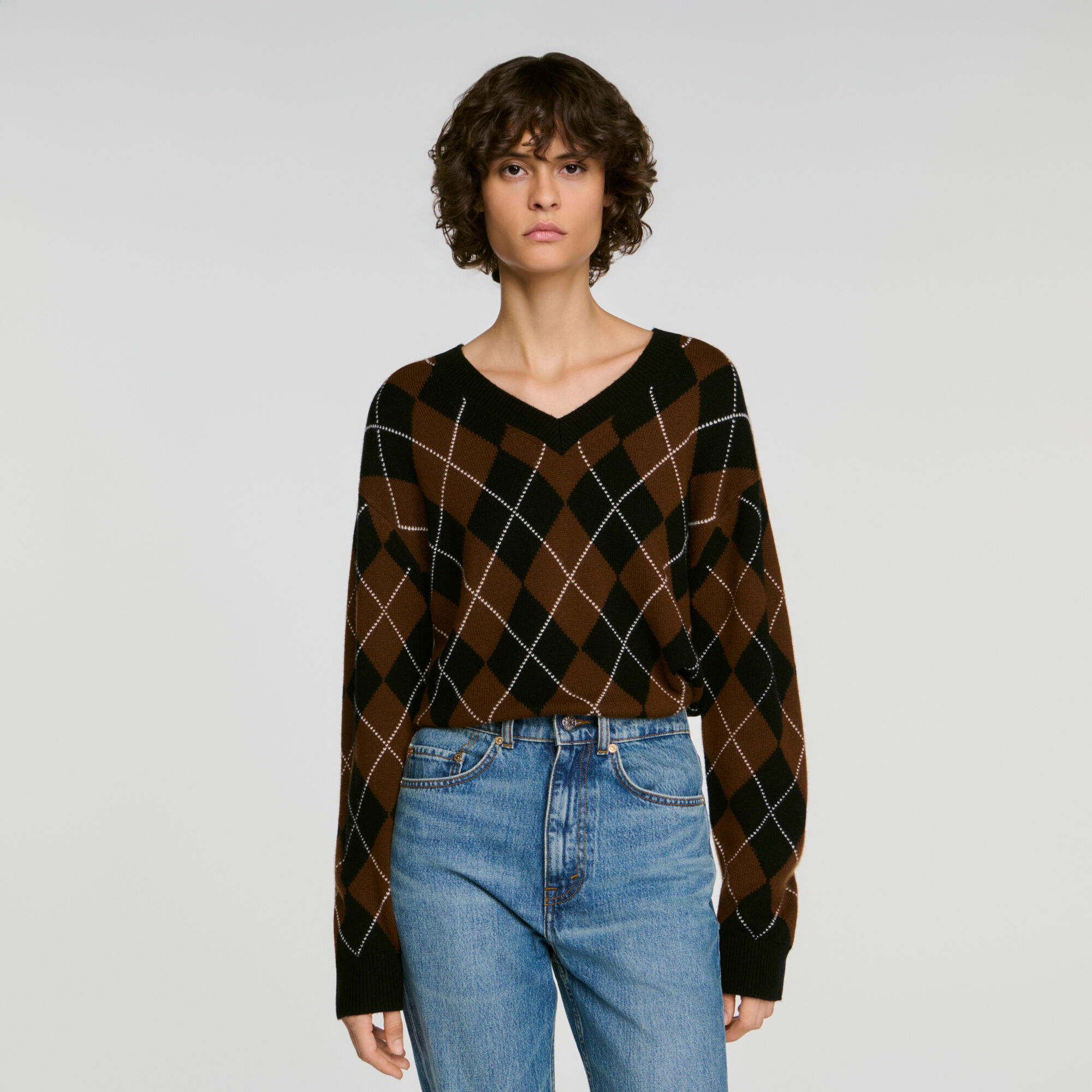 Rhinestone Argyle sweater - Women | Sandro
