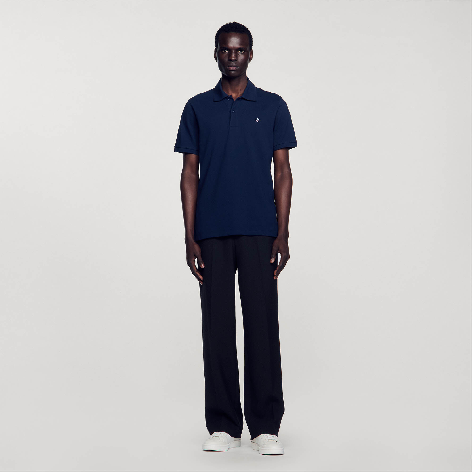Polo shirt with Square Cross patch blue for Men | Sandro Paris