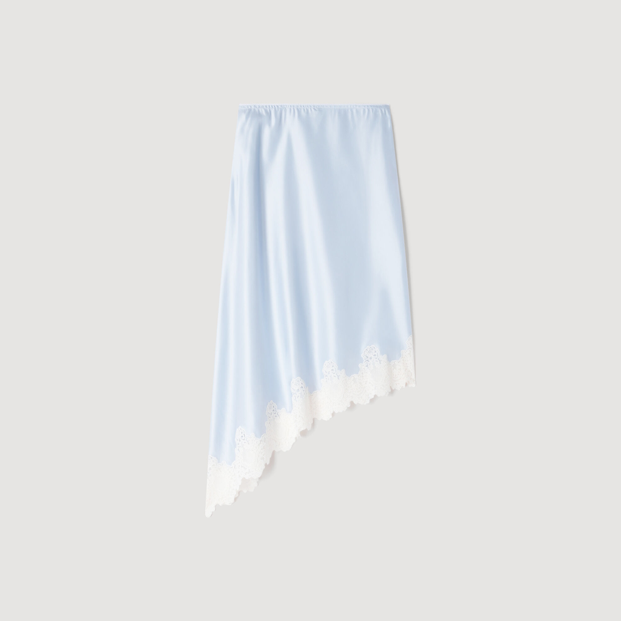 Asymmetrical satin skirt with lace in Ecru for Women | Sandro Paris