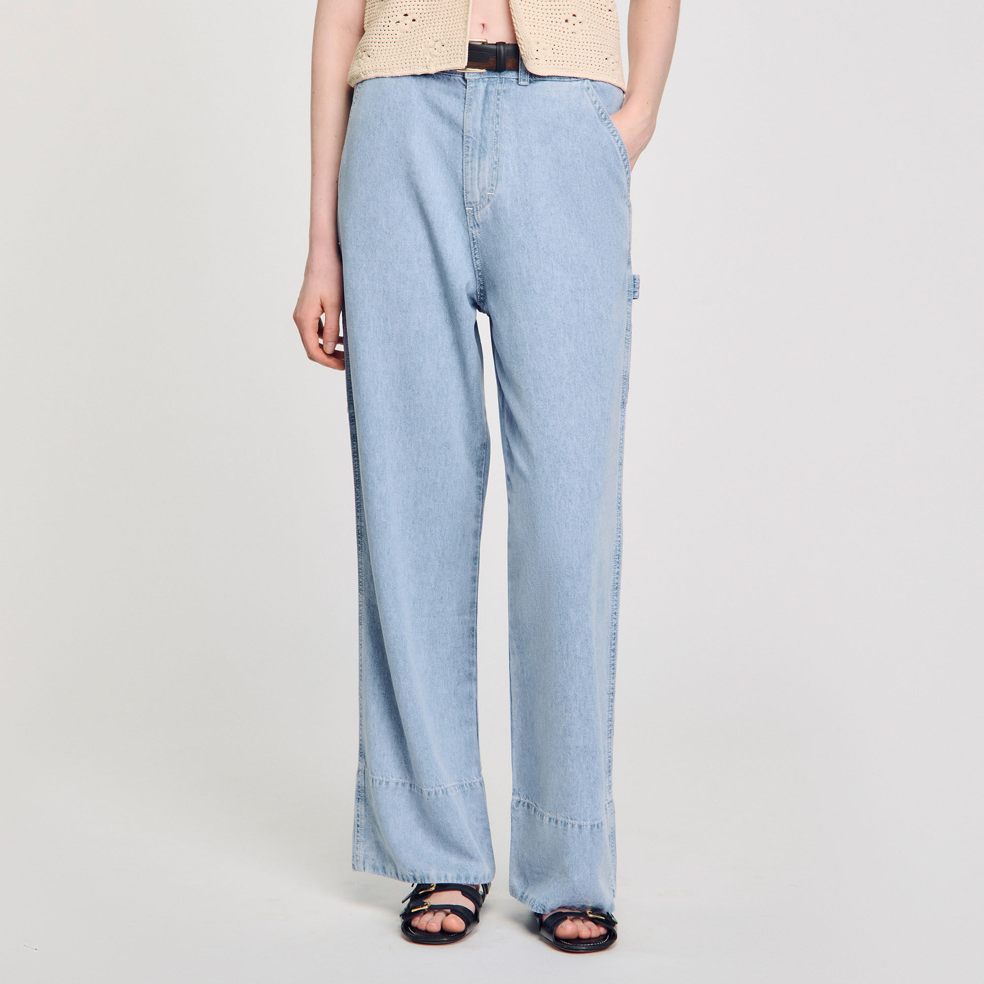 サンドロ　パンツ Wide-leg jeans blue For Women | Sandro Paris