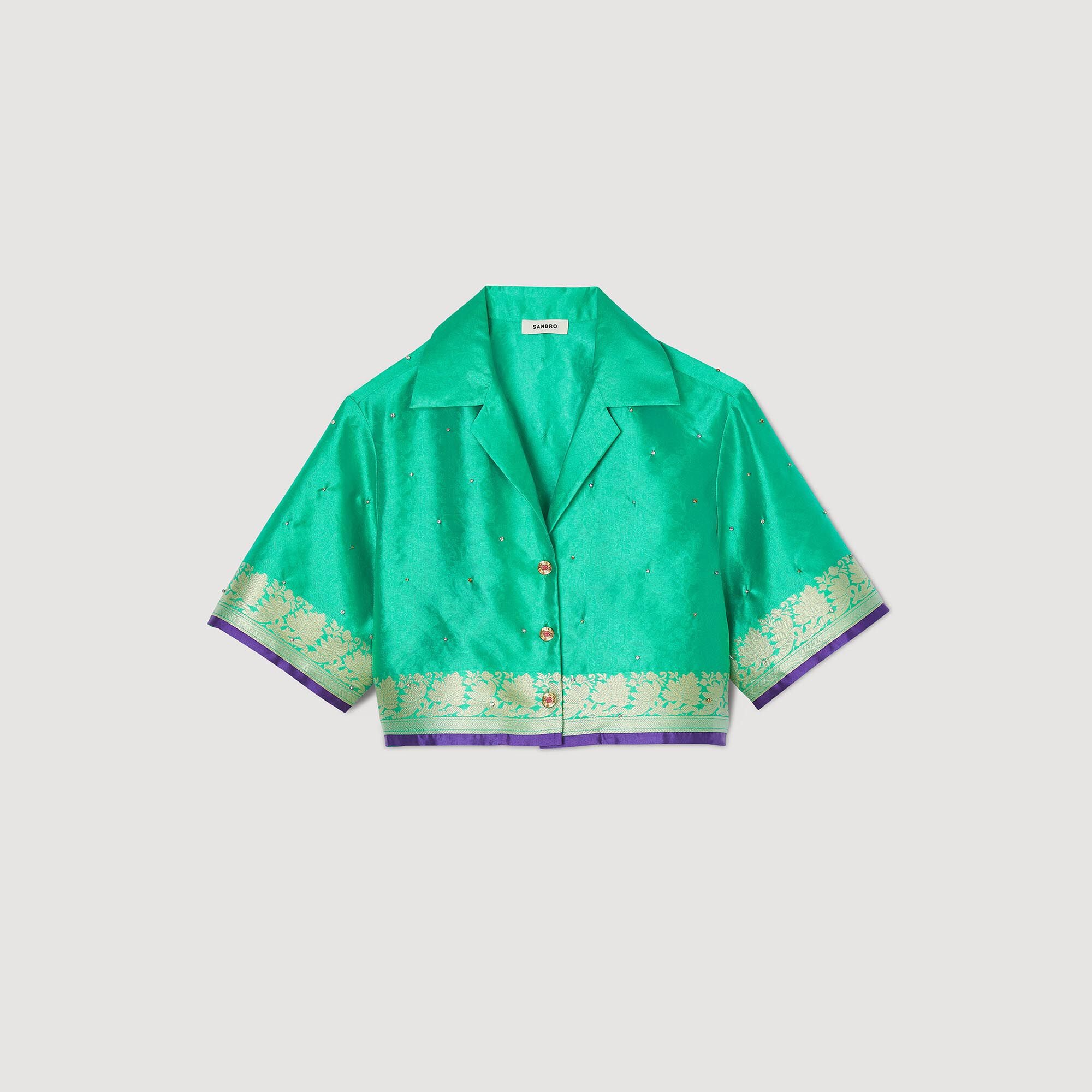 Rhinestone jacquard cropped shirt