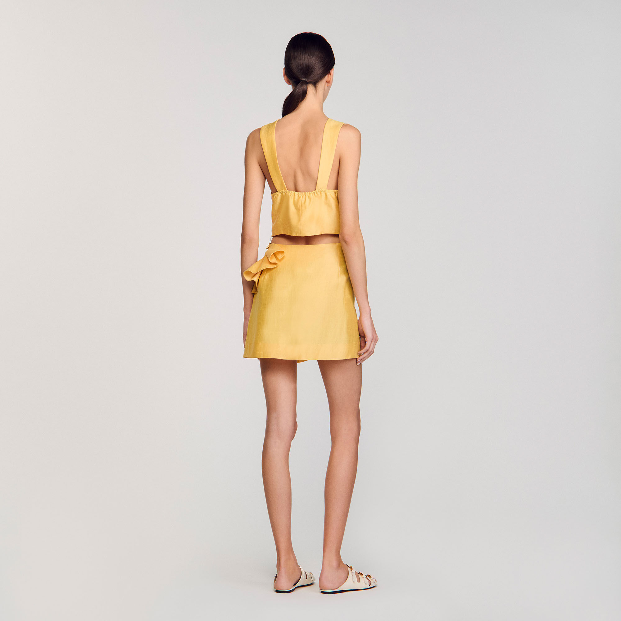 Mini skirt with ruffled detail yellow / orange For Women