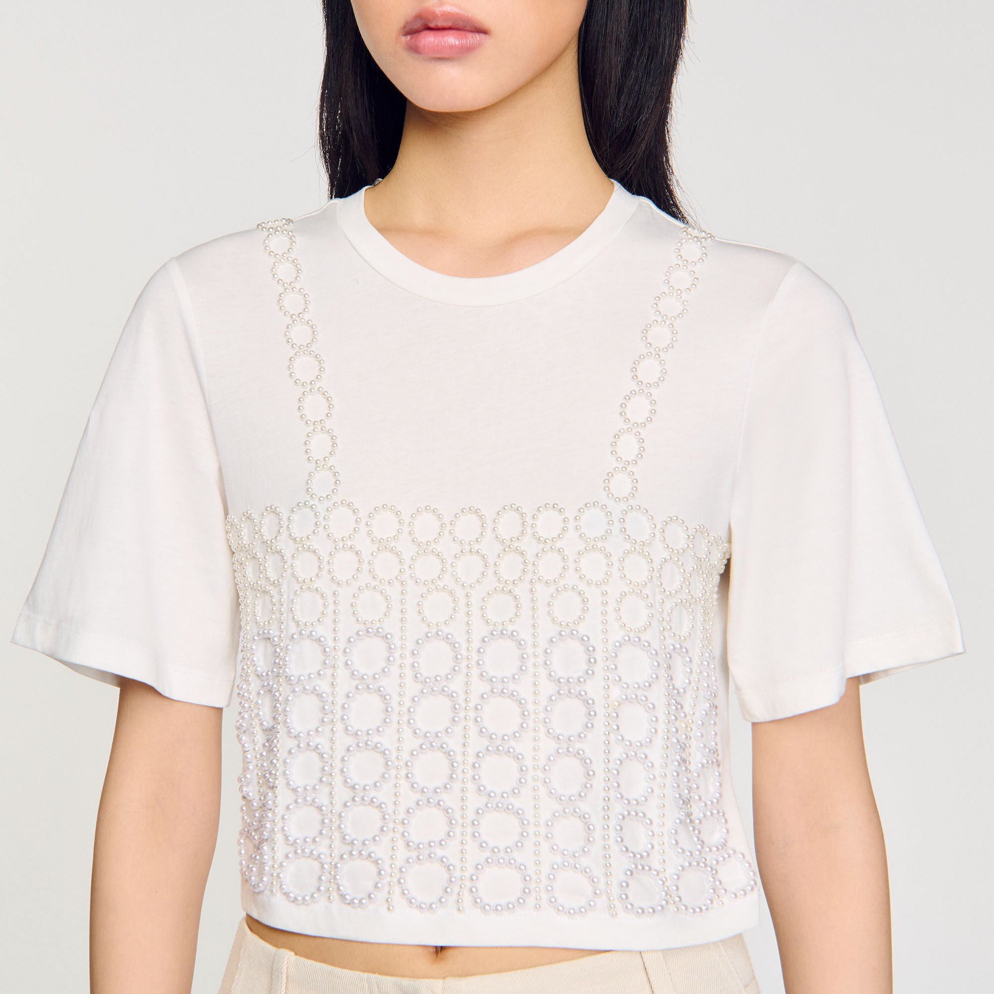 Beaded cropped T-shirt