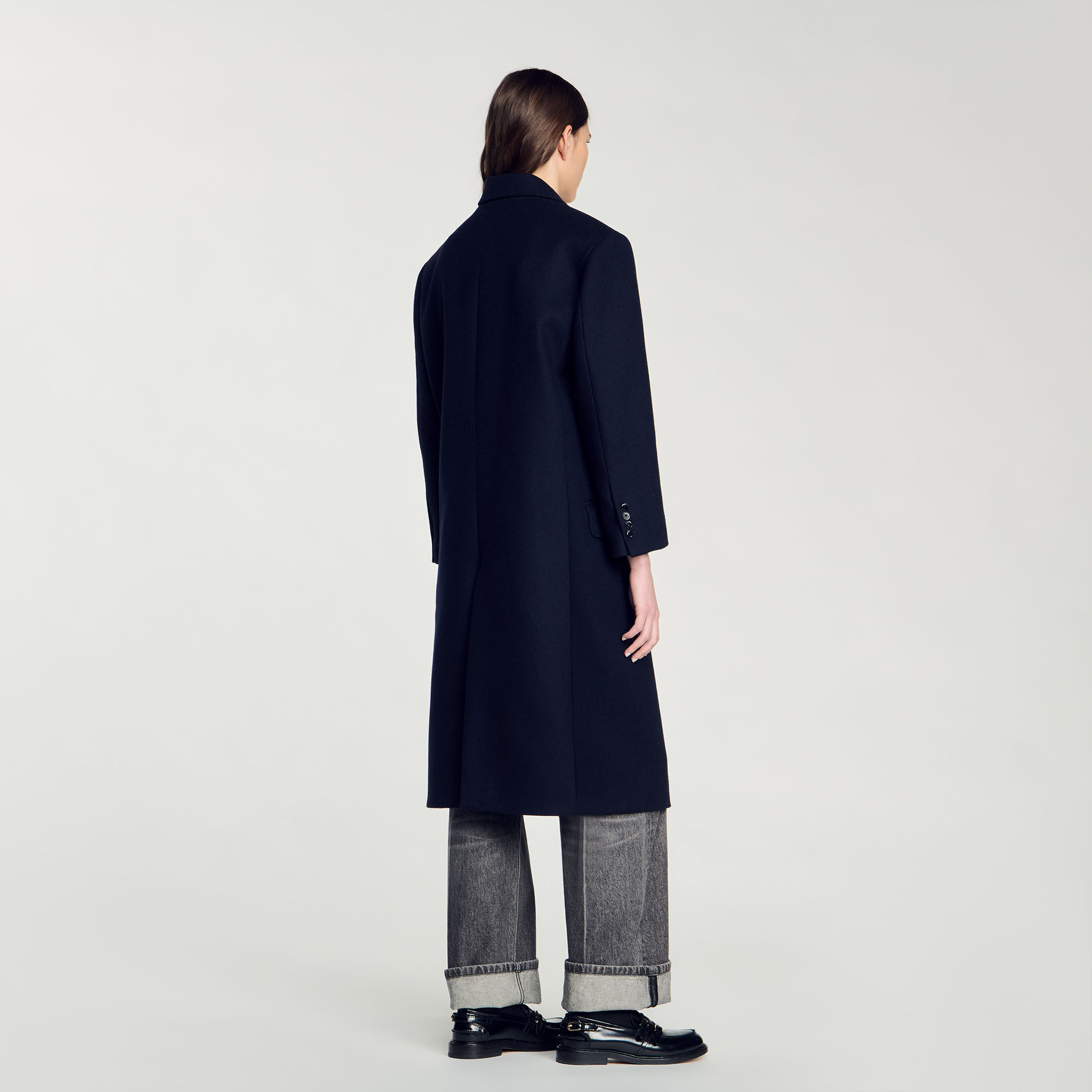 Long wool-blend coat blue For Women | Sandro Paris