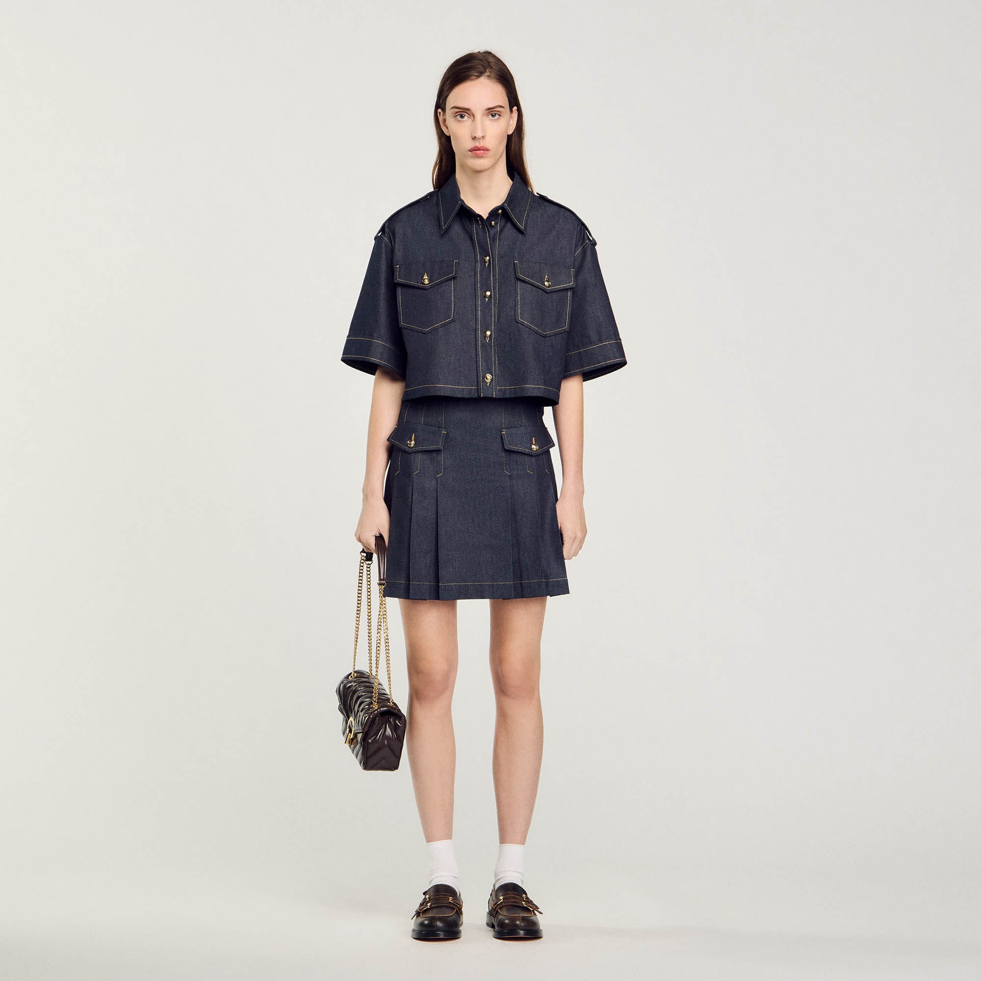 Pleated denim skirt