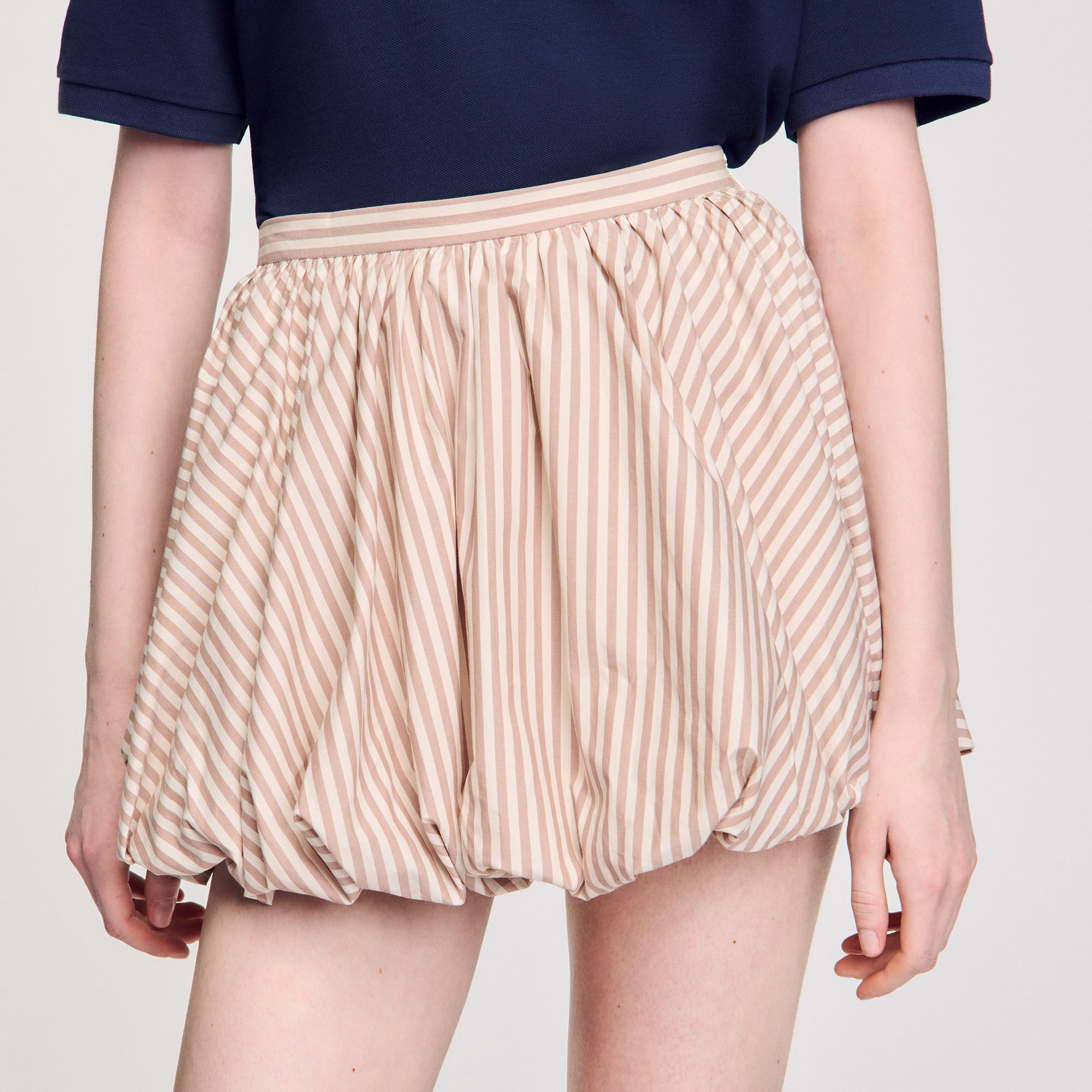 【海外限定】Sandroコットンスカート☆Striped Puffed Cotton Mi Long striped skirt blue For Women | Sandro Paris