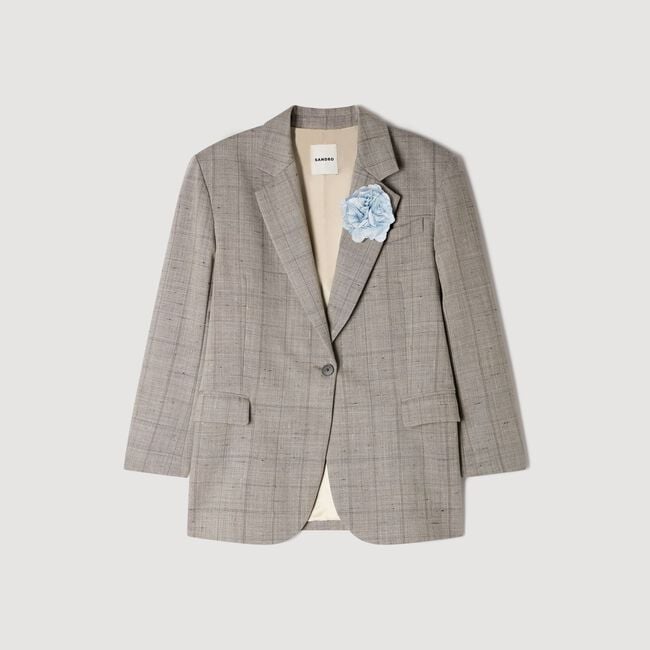 Checked wool jacket with brooch