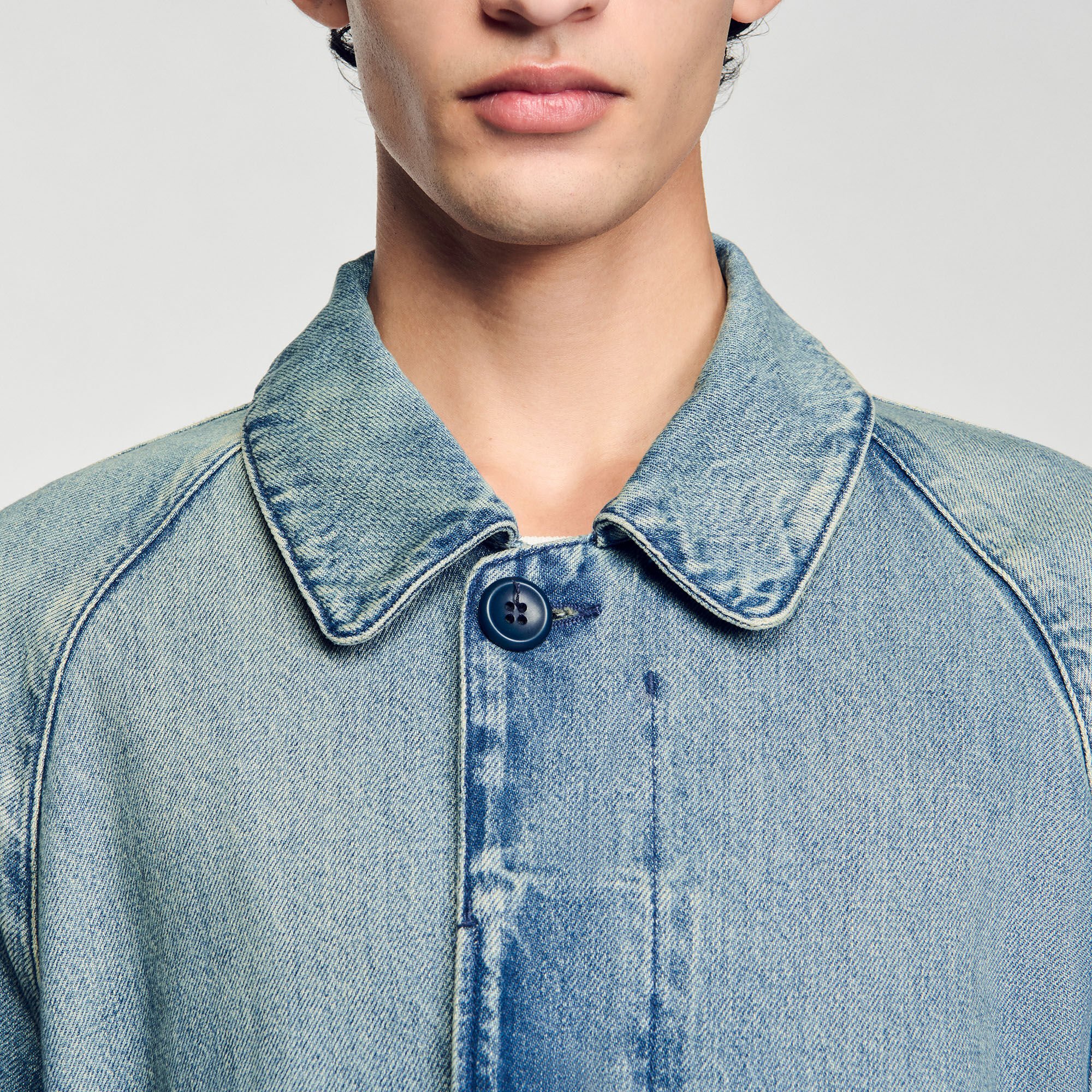 Long faded denim coat