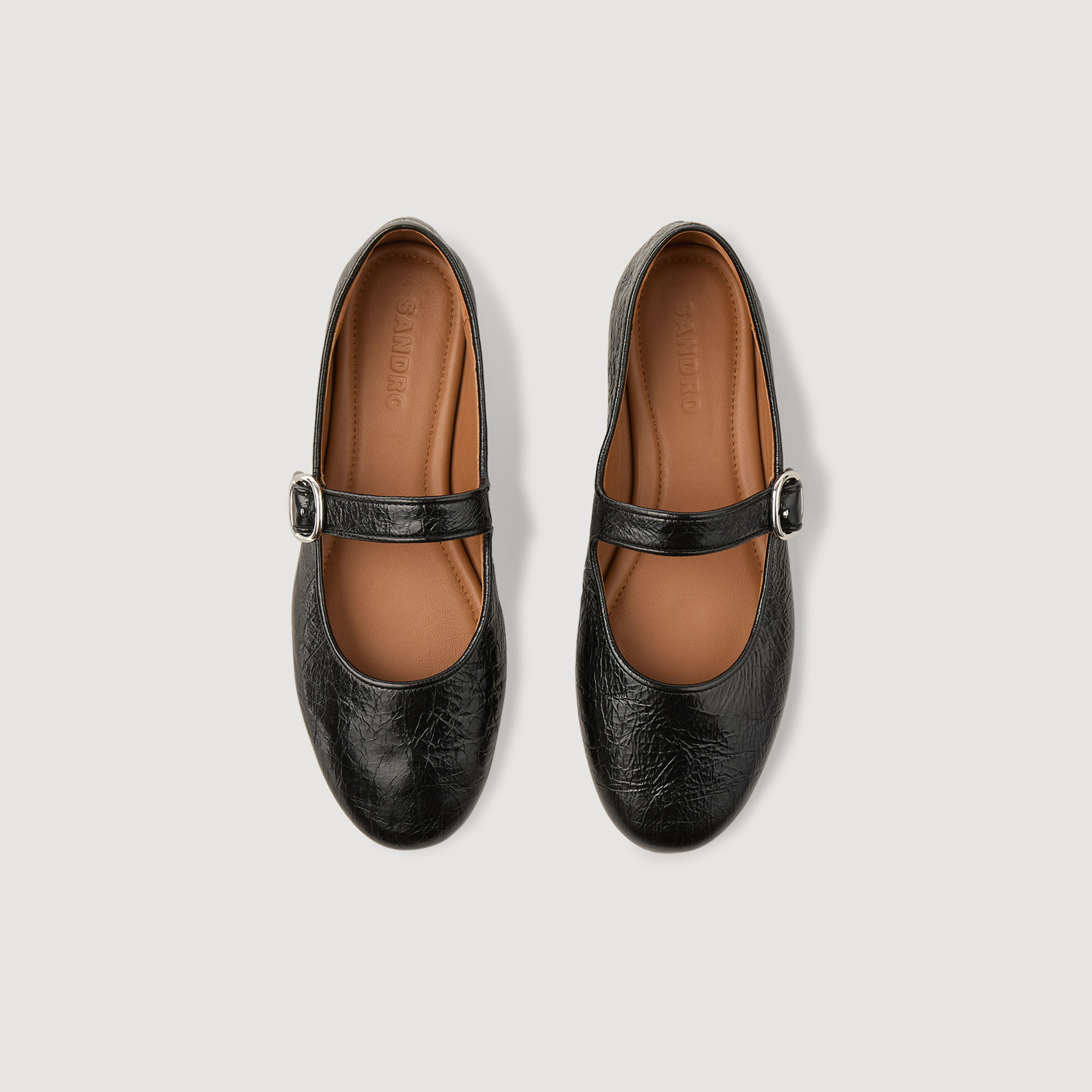 Shiny leather ballet flats black / gray For Women | Sandro Paris