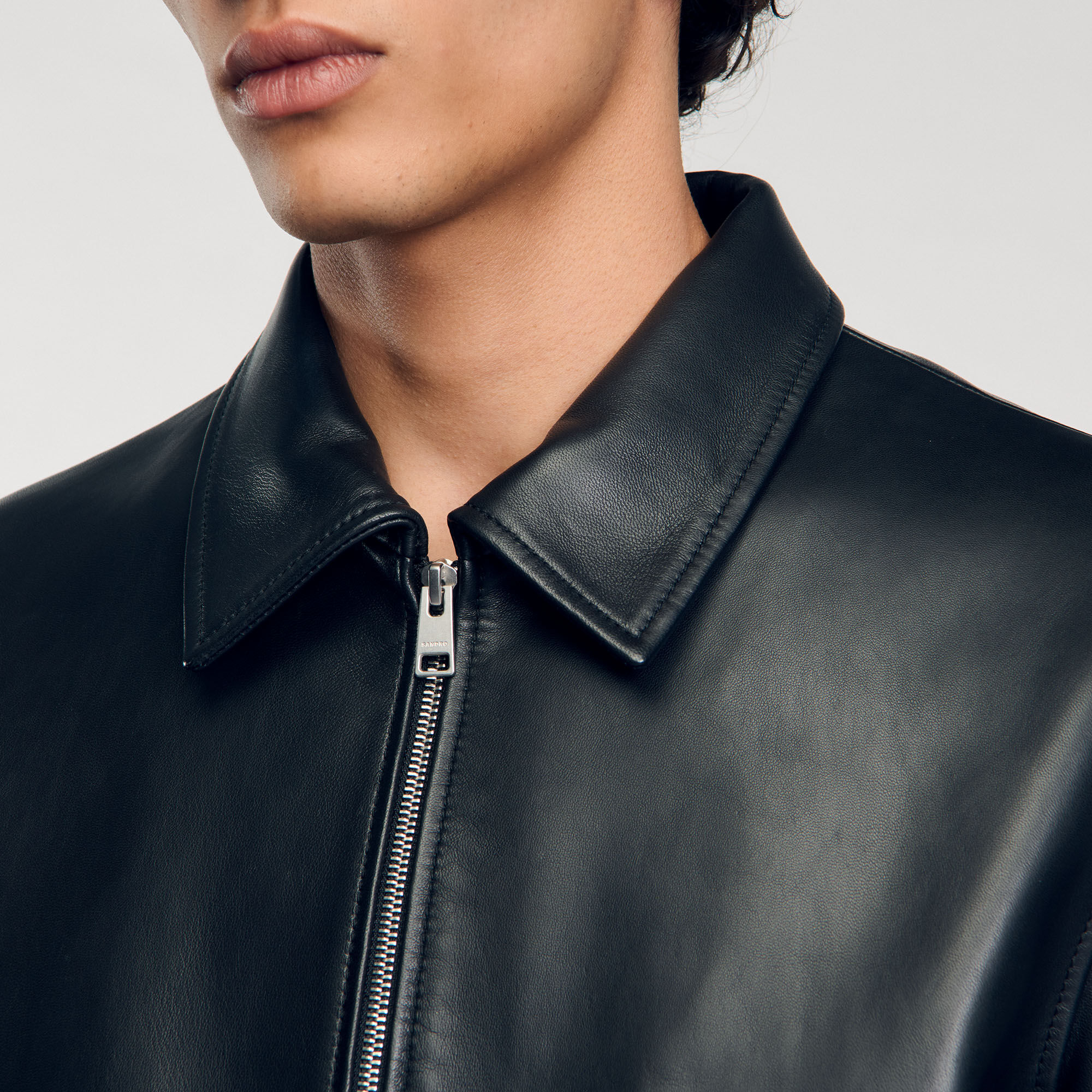 sandro homme paris バイカージャケット　ライダース　サンドロ Plain leather jacket black / gray for Men | Sandro Paris