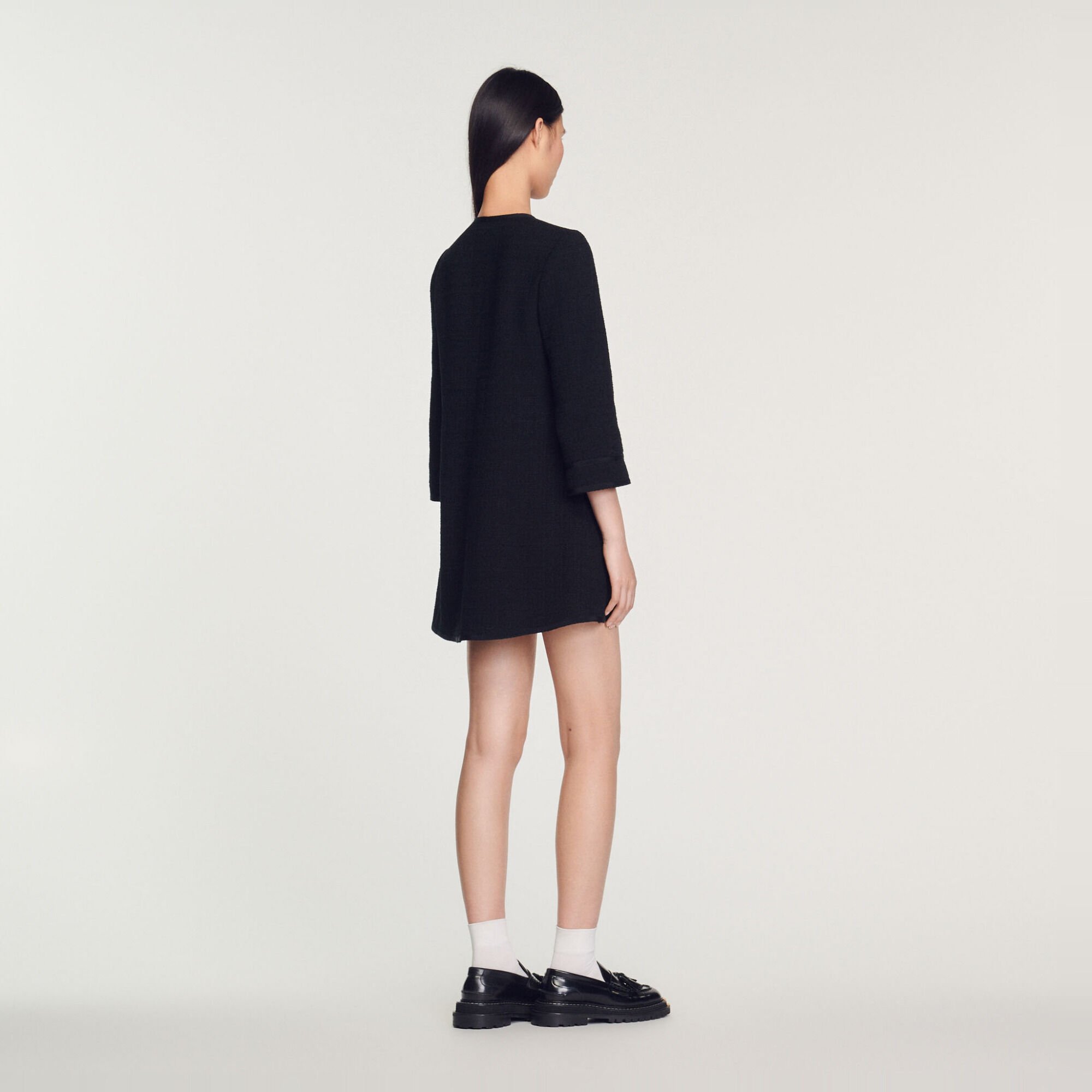 Long-sleeved short tweed dress