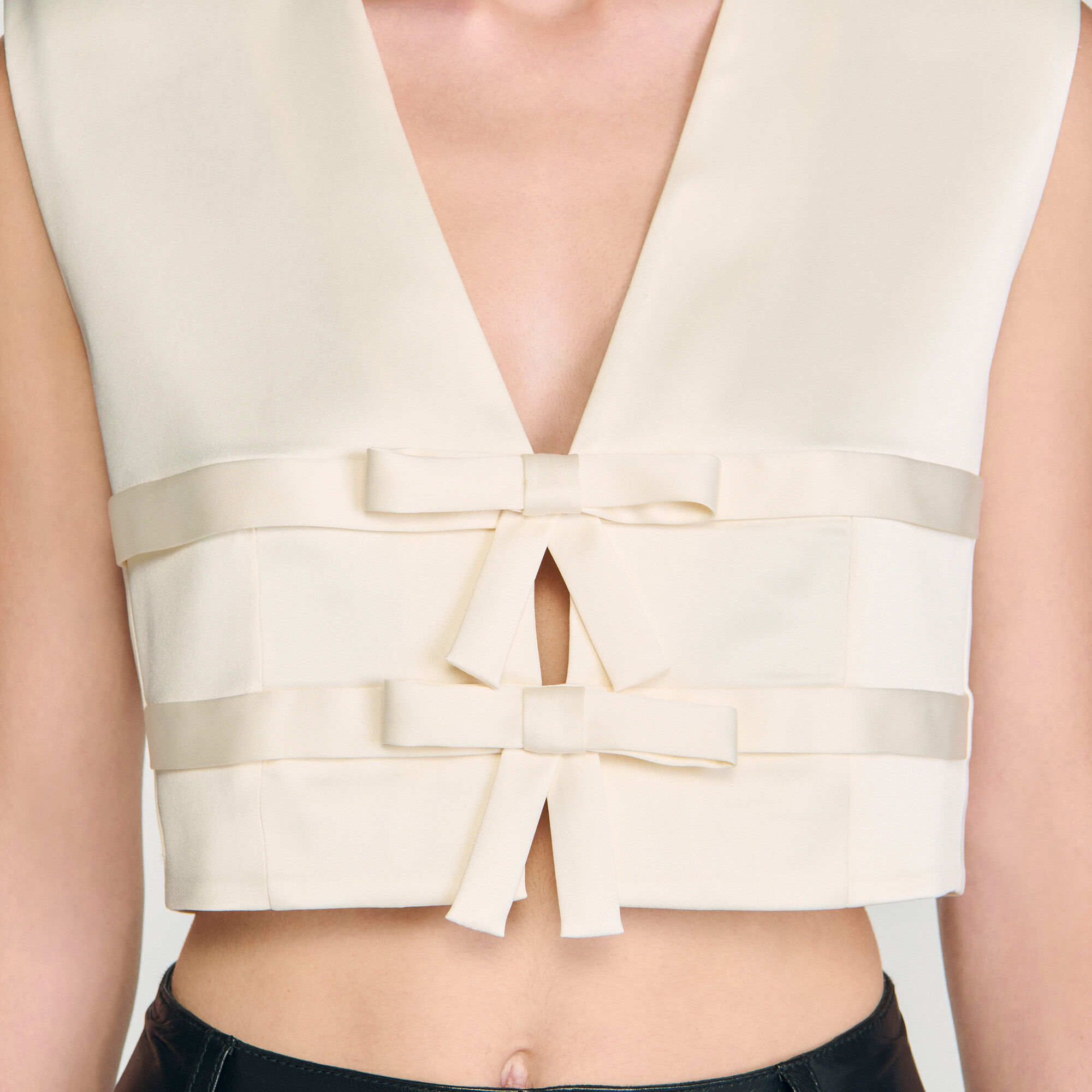 Sleeveless satin crop top