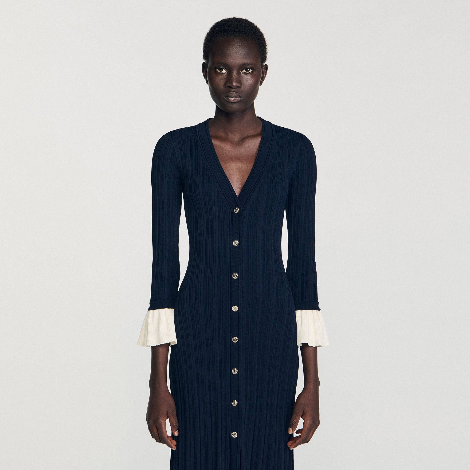 Two-tone knit midi dress