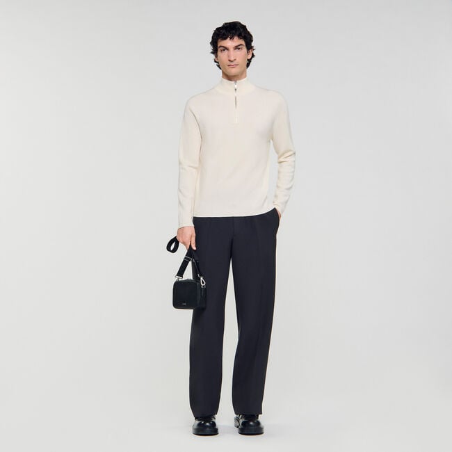 Wool sweater with zipped collar