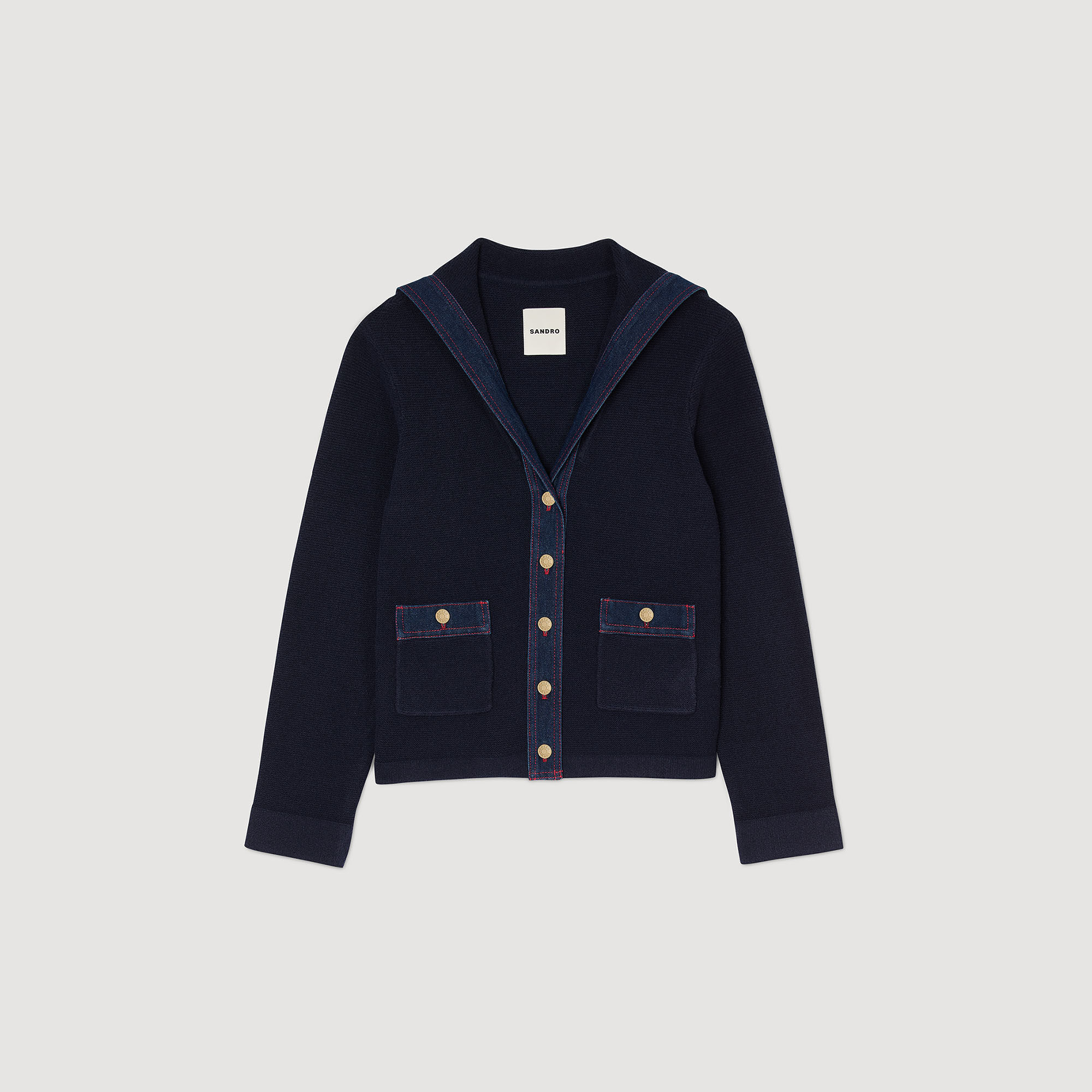 ジャケット・アウター SANDRO Terry knit Cardicoat in blue SANDRO Terry Knit Cardicoat | endource