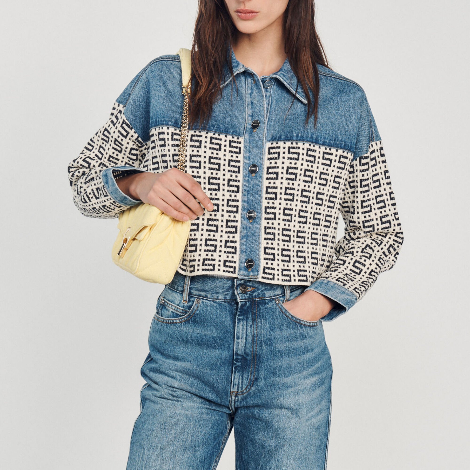 Cropped denim coatigan