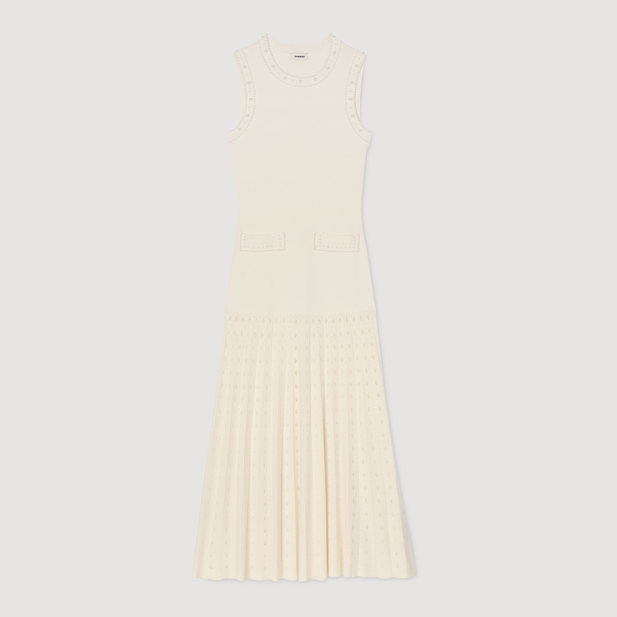 Pearl bead knit maxi dress white / beige For Women | Sandro