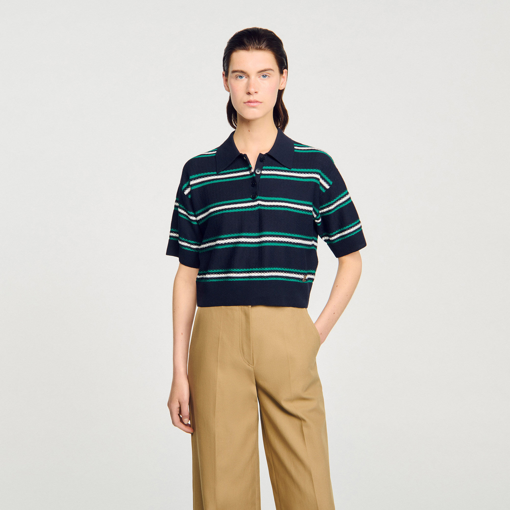 Polo-neck striped sweater