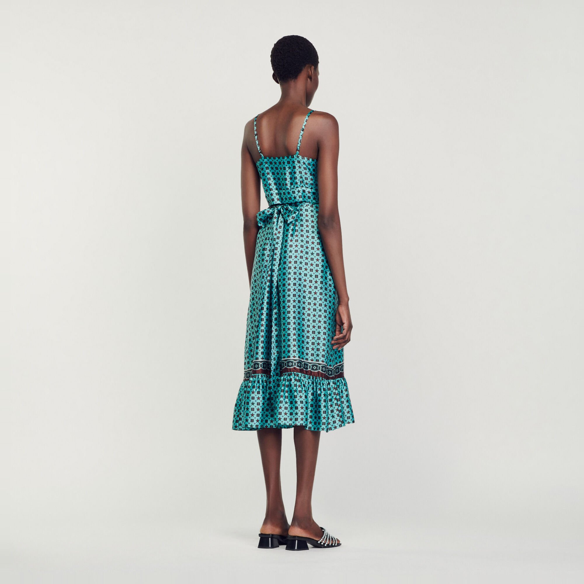 Printed satin midi dress