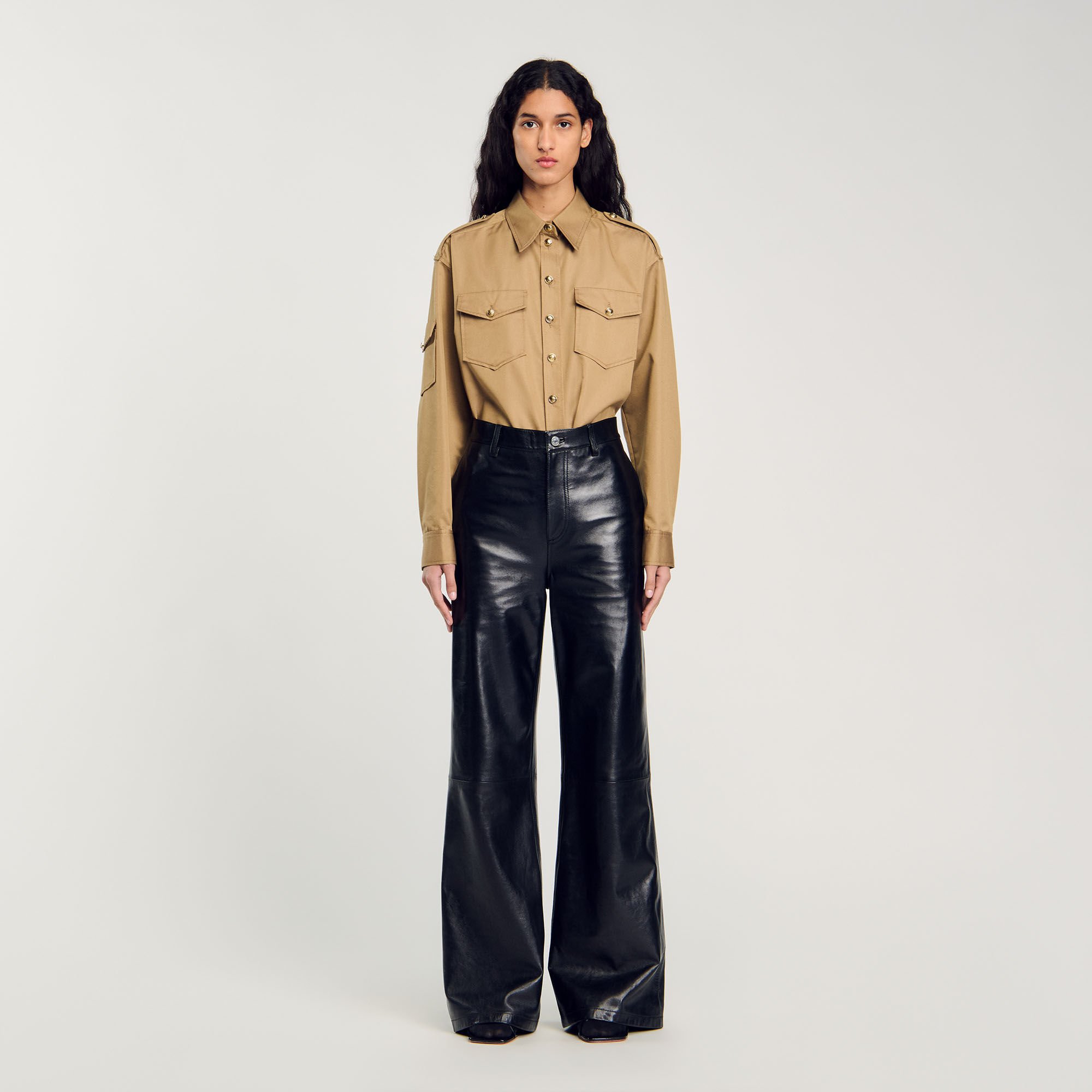 Flared leather trousers