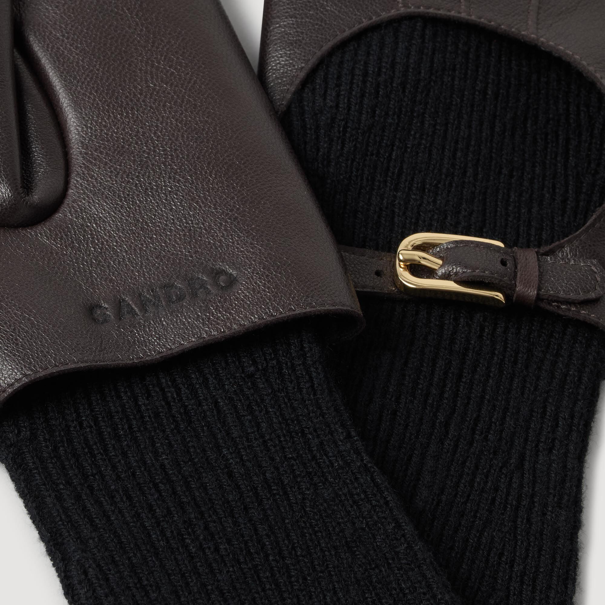Long knit and leather gloves