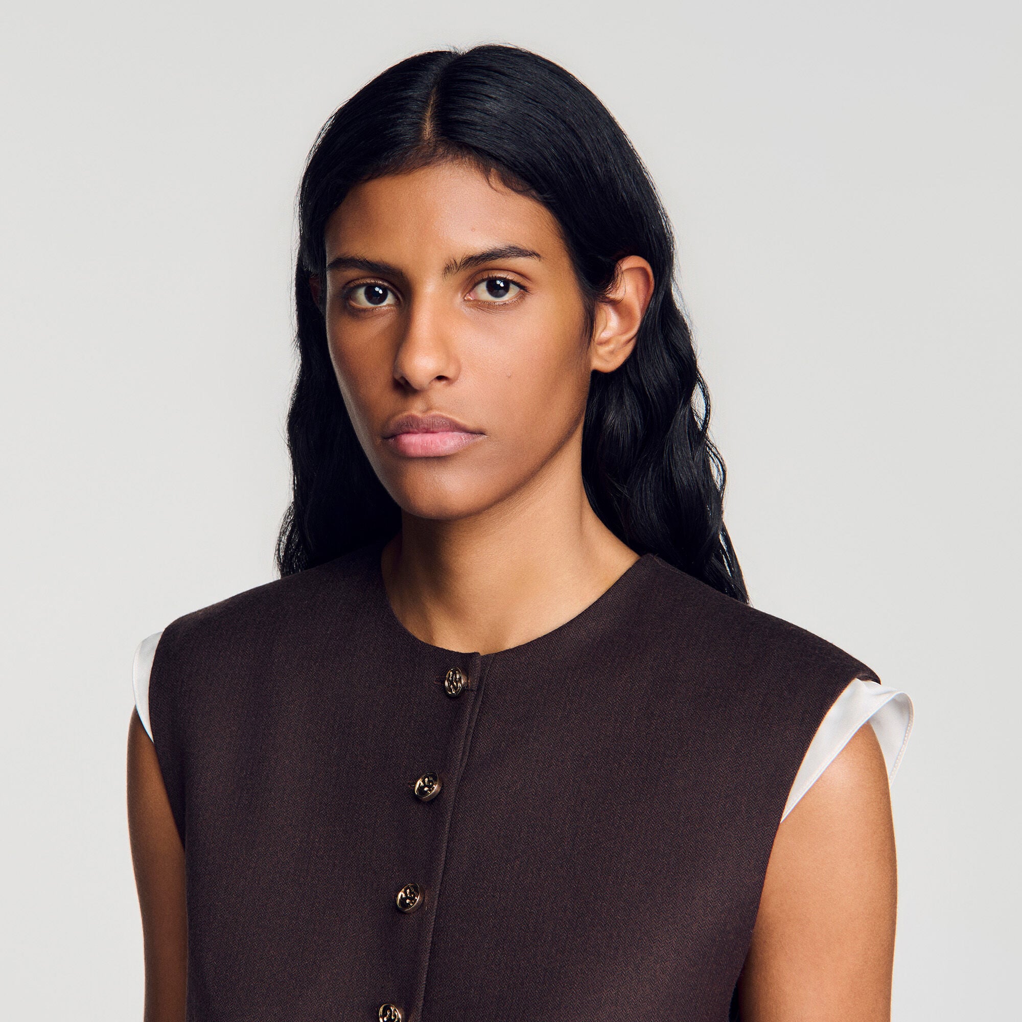 2-in-1 wool crop top in Light Brown for Women | Sandro Paris
